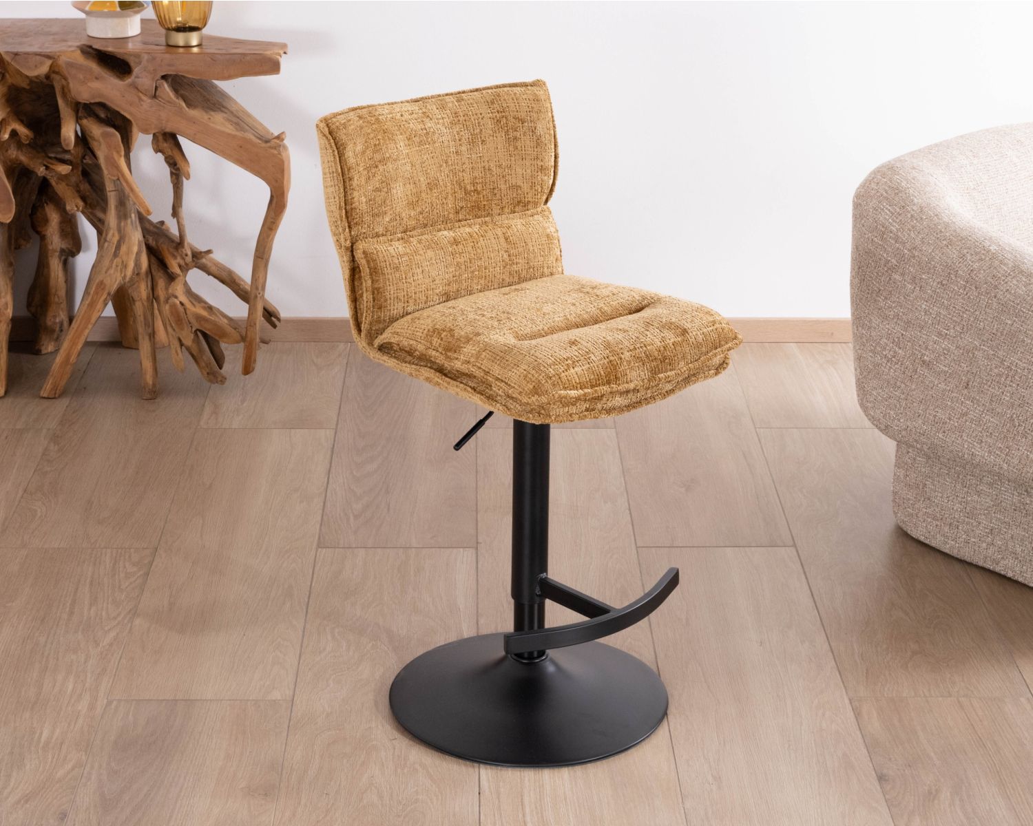 Set di 2 seggioloni "Topley" in tessuto senape, seduta regolabile in altezza