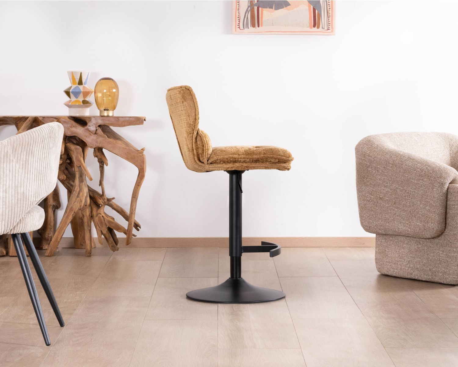 Set di 2 seggioloni "Topley" in tessuto senape, seduta regolabile in altezza