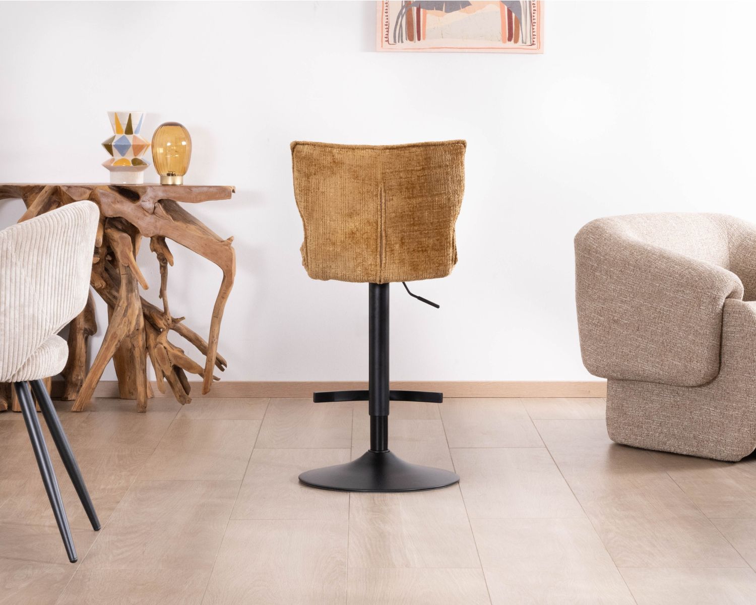 Set di 2 seggioloni "Topley" in tessuto senape, seduta regolabile in altezza