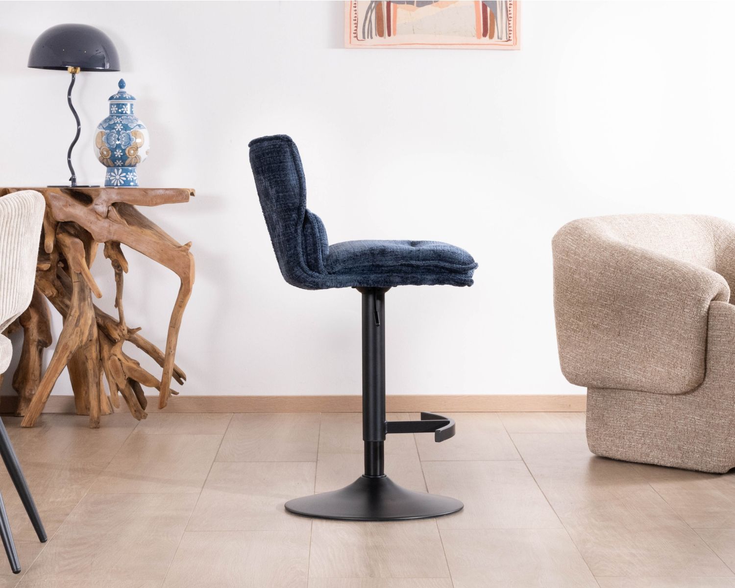 Set di 2 seggioloni trapuntati "Topley" regolabili in altezza in tessuto blu notte