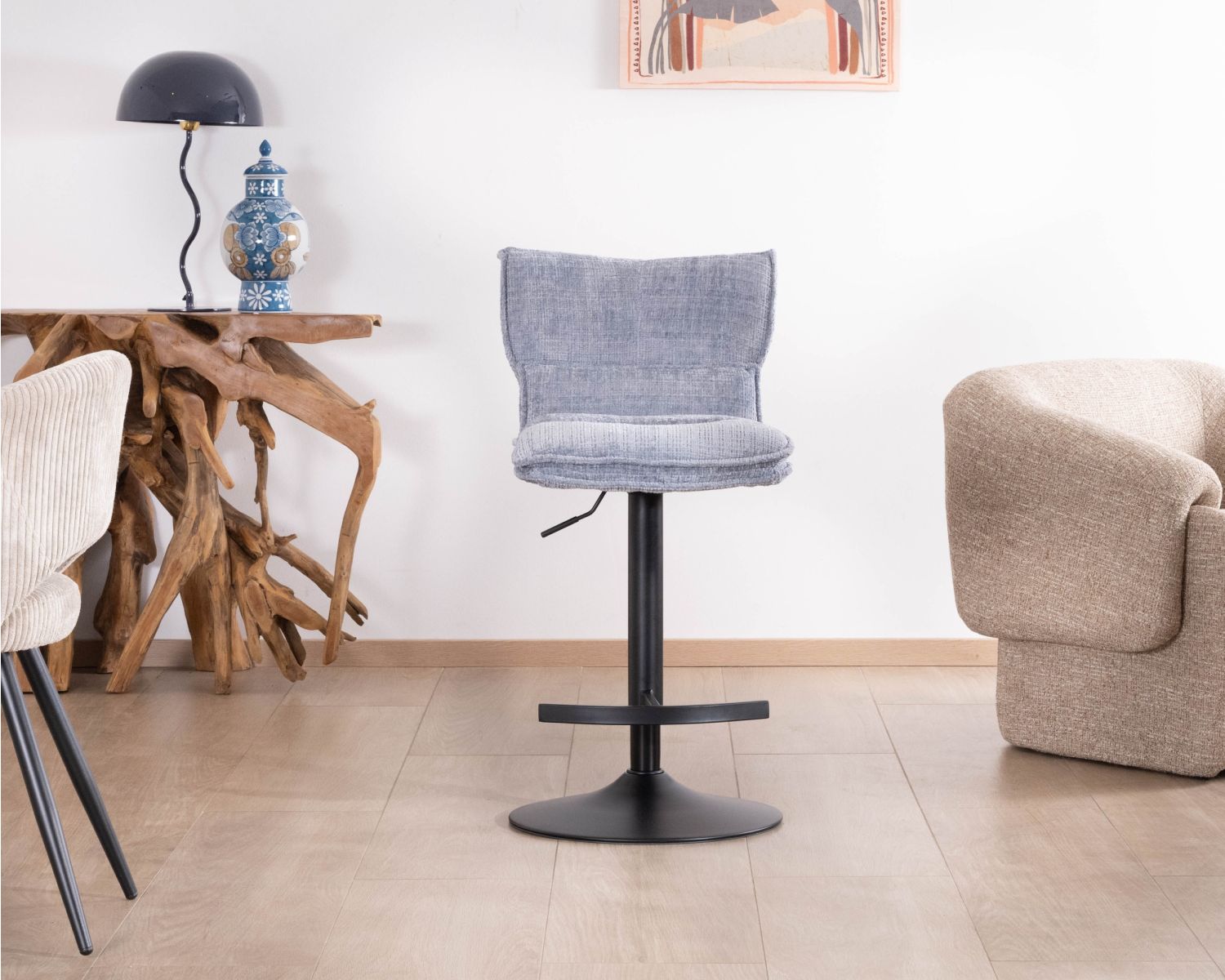 Set di 2 sedie da bar imbottite e regolabili in altezza "Topley" in tessuto blu-grigio