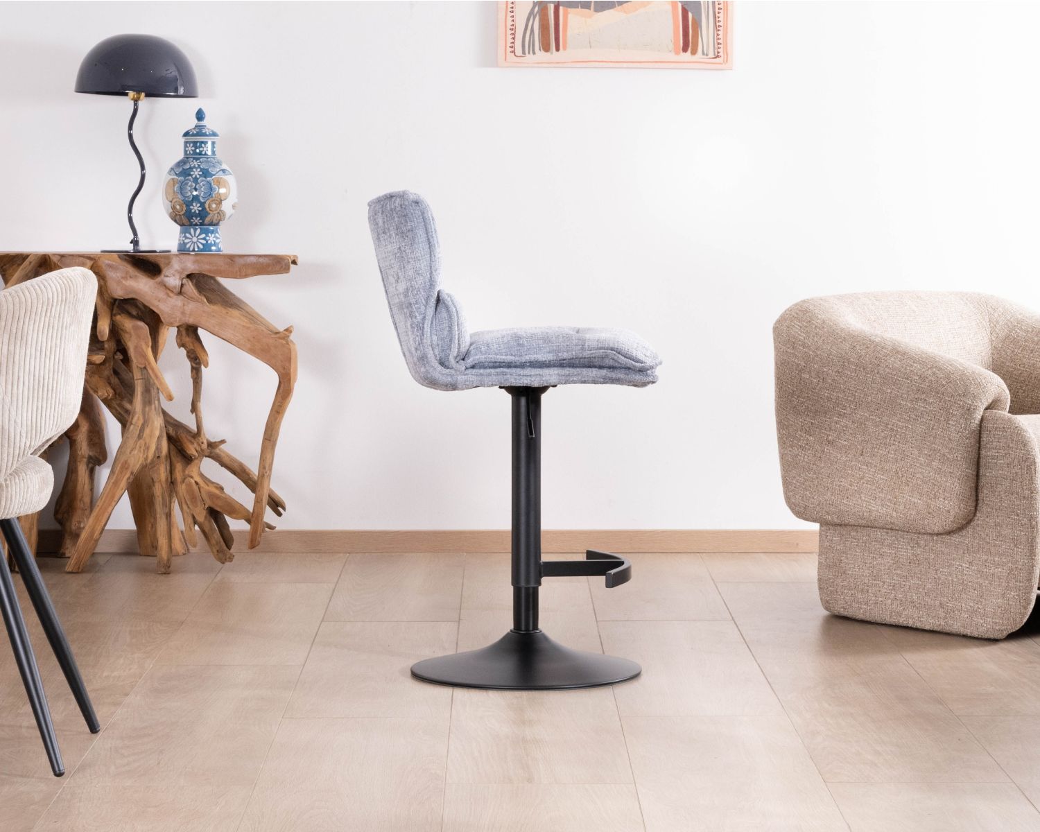 Set di 2 sedie da bar imbottite e regolabili in altezza "Topley" in tessuto blu-grigio