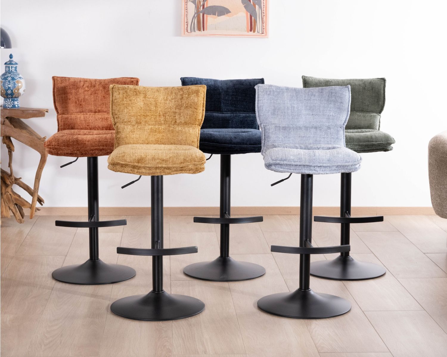 Set di 2 seggioloni regolabili in altezza "Topley" in velluto verde salvia, imbottitura comfort