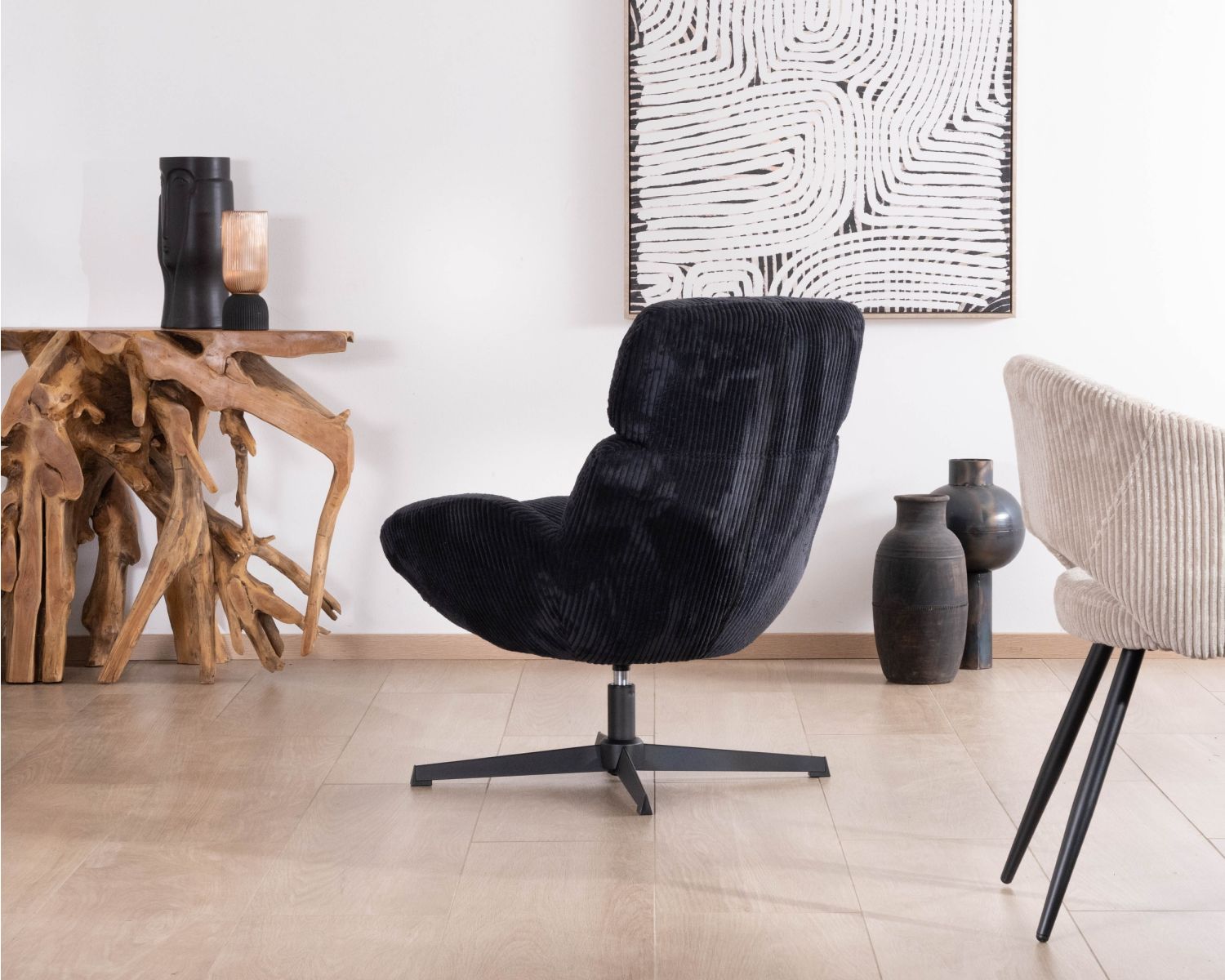 Poltrona reclinabile a 360° in velluto a coste nero "Bissett"