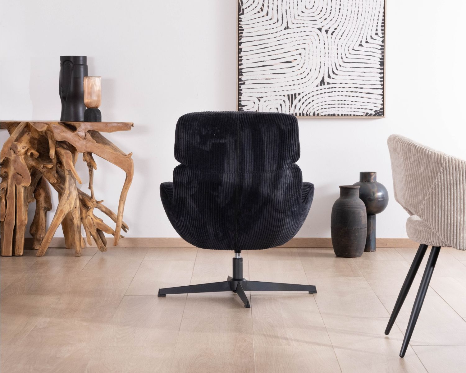 Poltrona reclinabile a 360° in velluto a coste nero "Bissett"