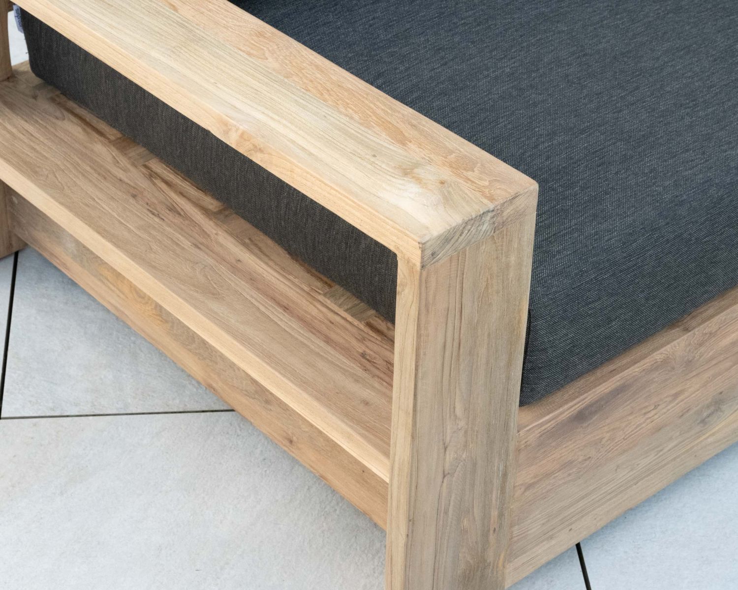 Divano da giardino a 3 posti "Zenith" in teak con tessuto trapuntato grigio scuro