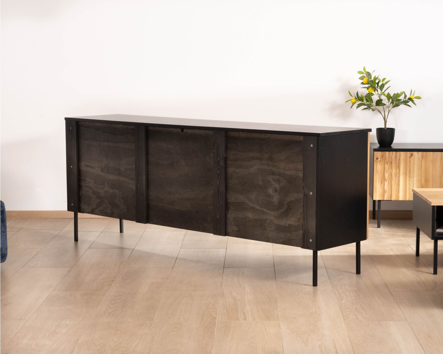 Credenza in stile newtro "Sydney" in frassino massiccio con contenitori e cassetti
