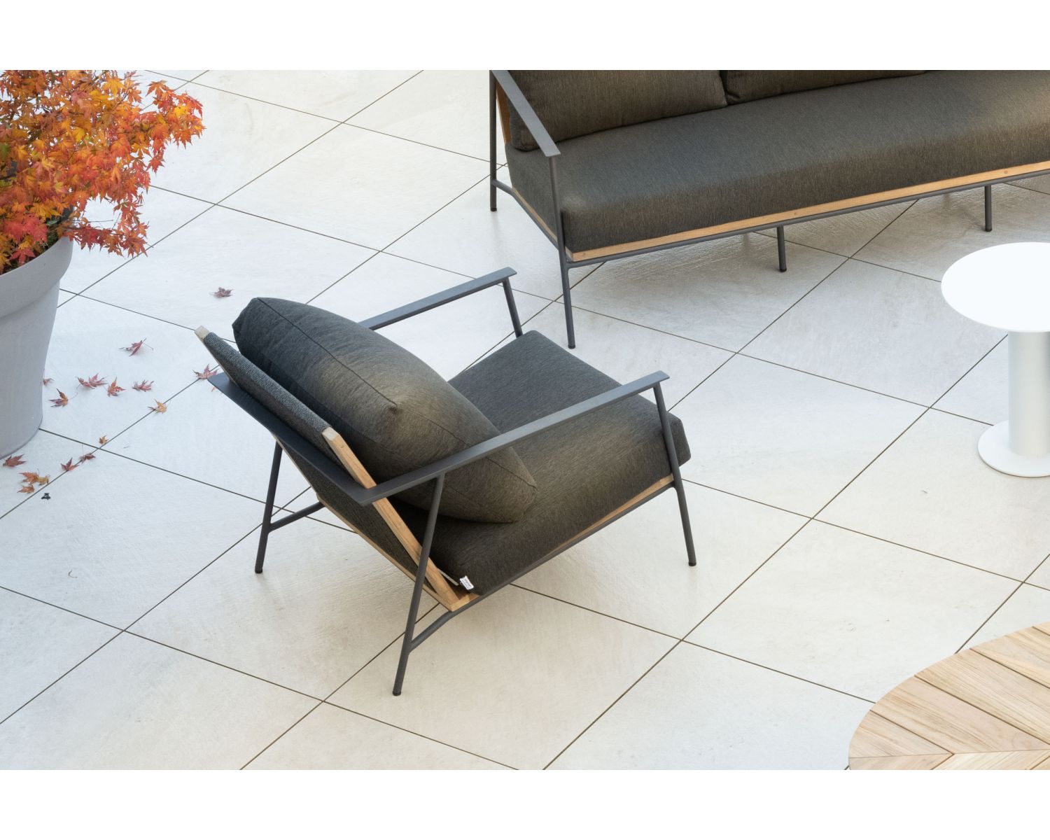 Set di 3 pezzi da giardino "Hélios" in alluminio, teak e tessuto speciale per esterni grigio scuro