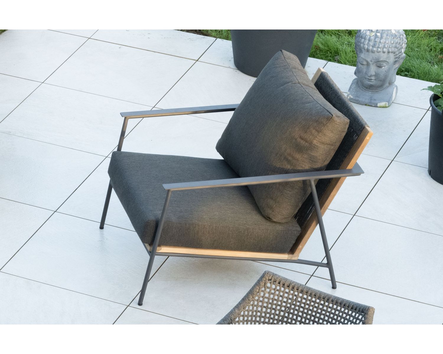 Set di 3 pezzi da giardino "Hélios" in alluminio, teak e tessuto speciale per esterni grigio scuro