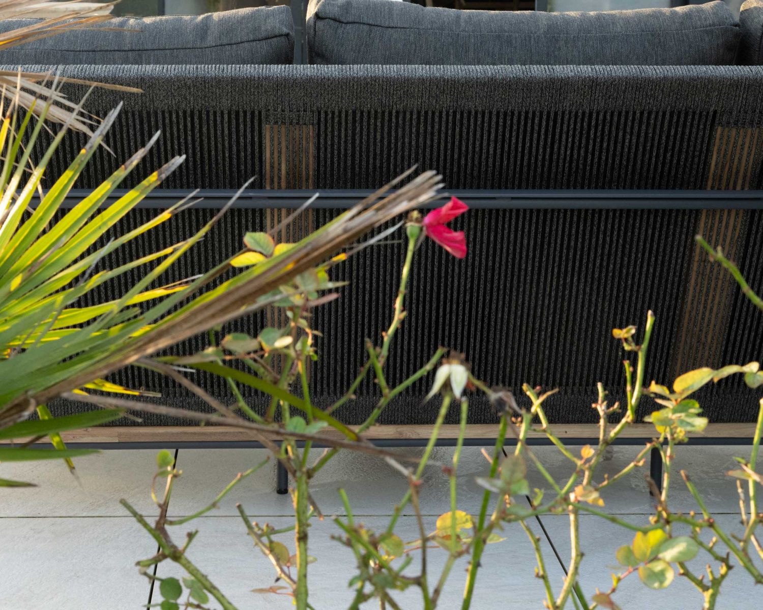 Set di 3 pezzi da giardino "Hélios" in alluminio, teak e tessuto speciale per esterni grigio scuro