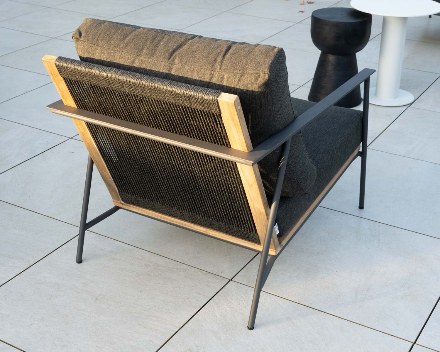 Set di 3 pezzi da giardino "Hélios" in alluminio, teak e tessuto speciale per esterni grigio scuro