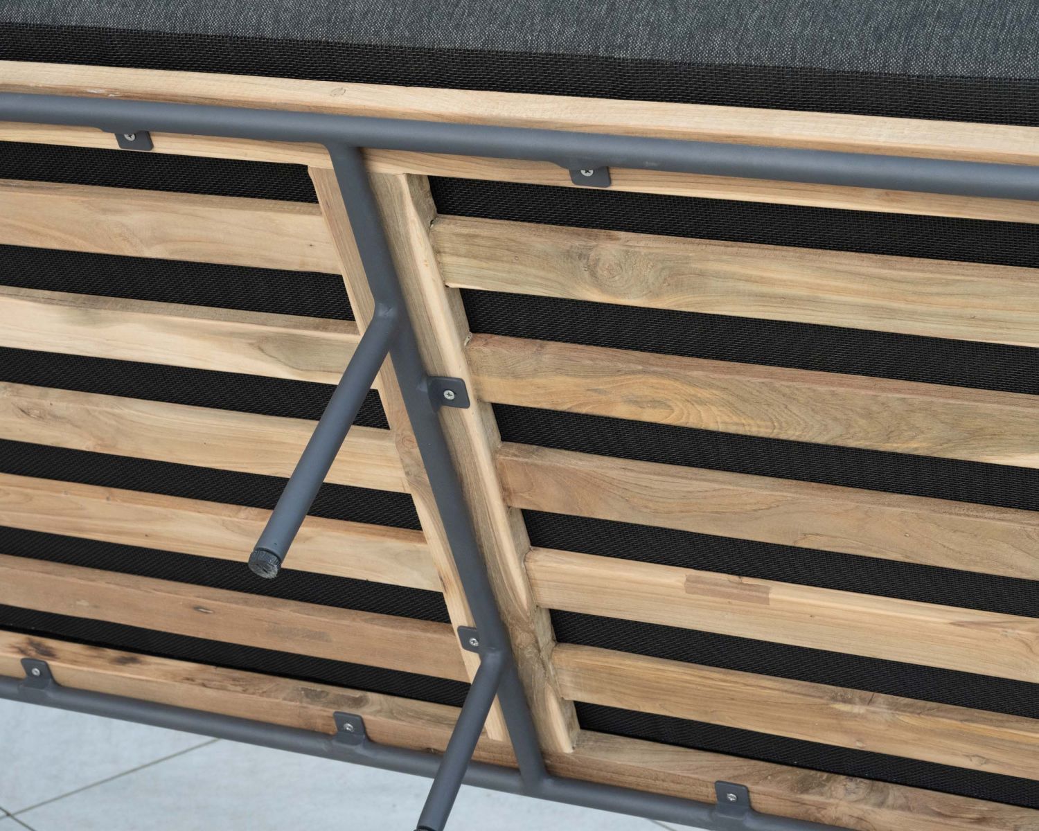 Set di 3 pezzi da giardino "Hélios" in alluminio, teak e tessuto speciale per esterni grigio scuro