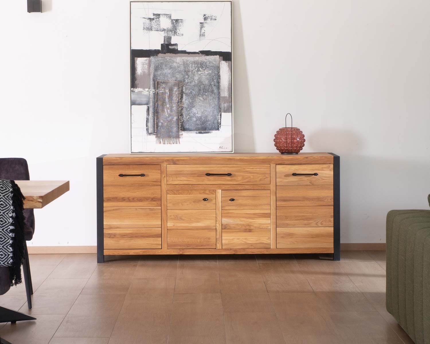 Grande credenza in rovere e metallo a 4 ante e 1 cassetto "Catania" Casita