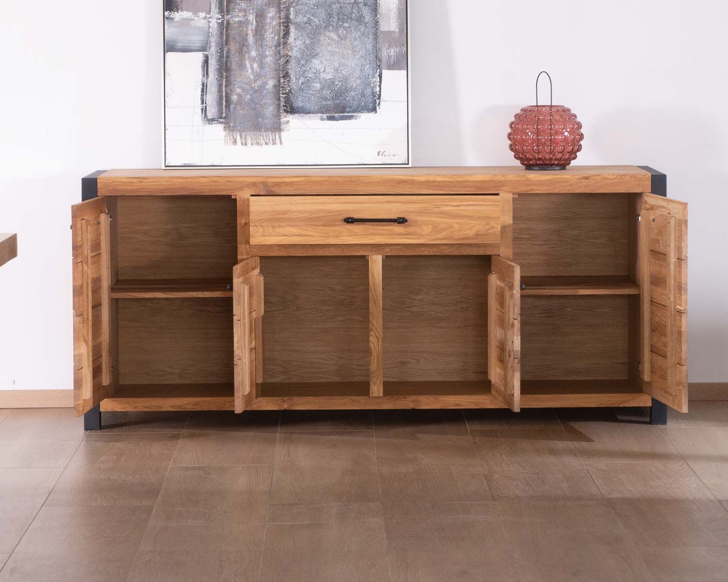 Grande credenza in rovere e metallo a 4 ante e 1 cassetto "Catania" Casita
