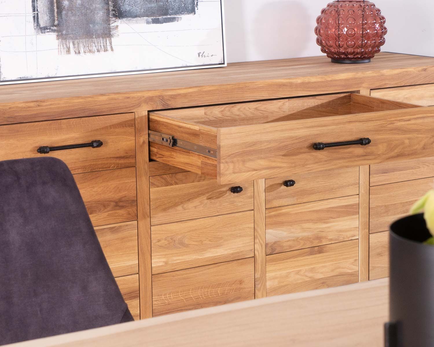 Grande credenza in rovere e metallo a 4 ante e 1 cassetto "Catania" Casita