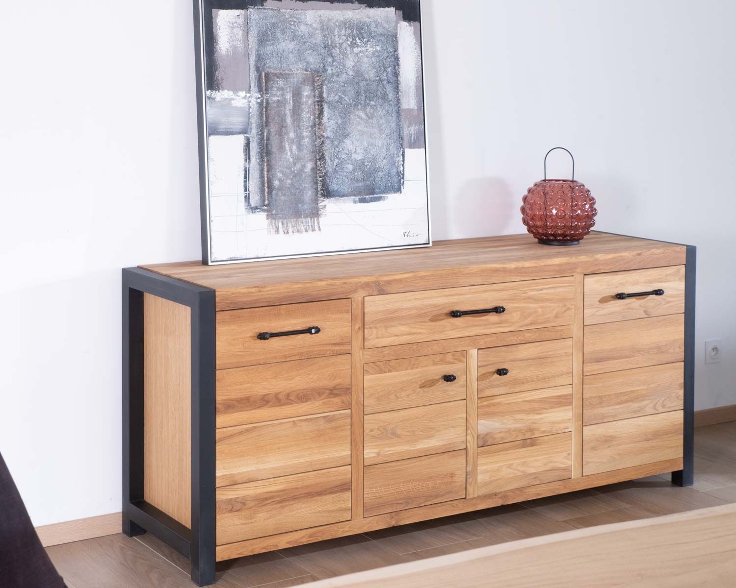 Grande credenza in rovere e metallo a 4 ante e 1 cassetto "Catania" Casita