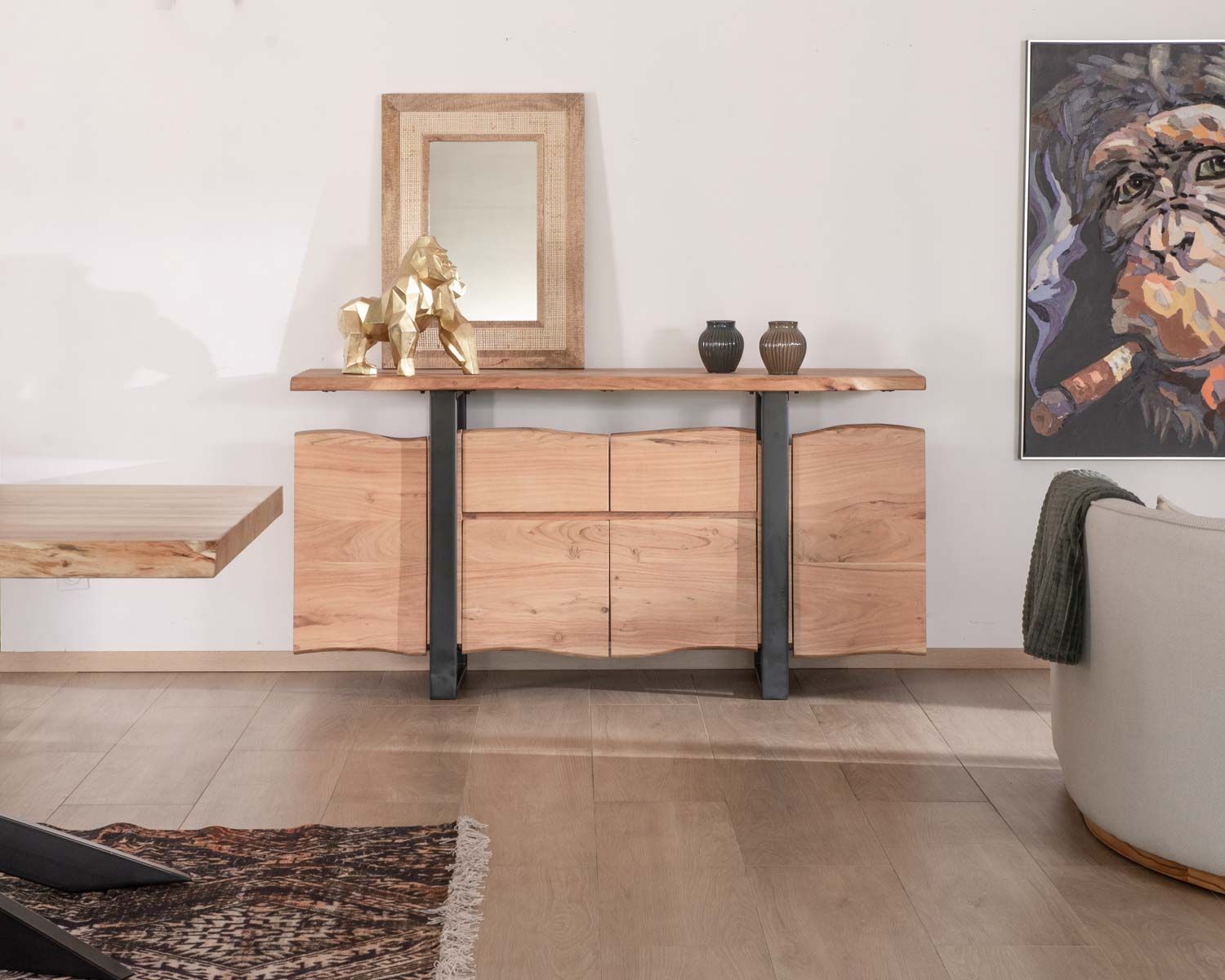 Credenza "Zen Black" con cassetti in legno massello naturale