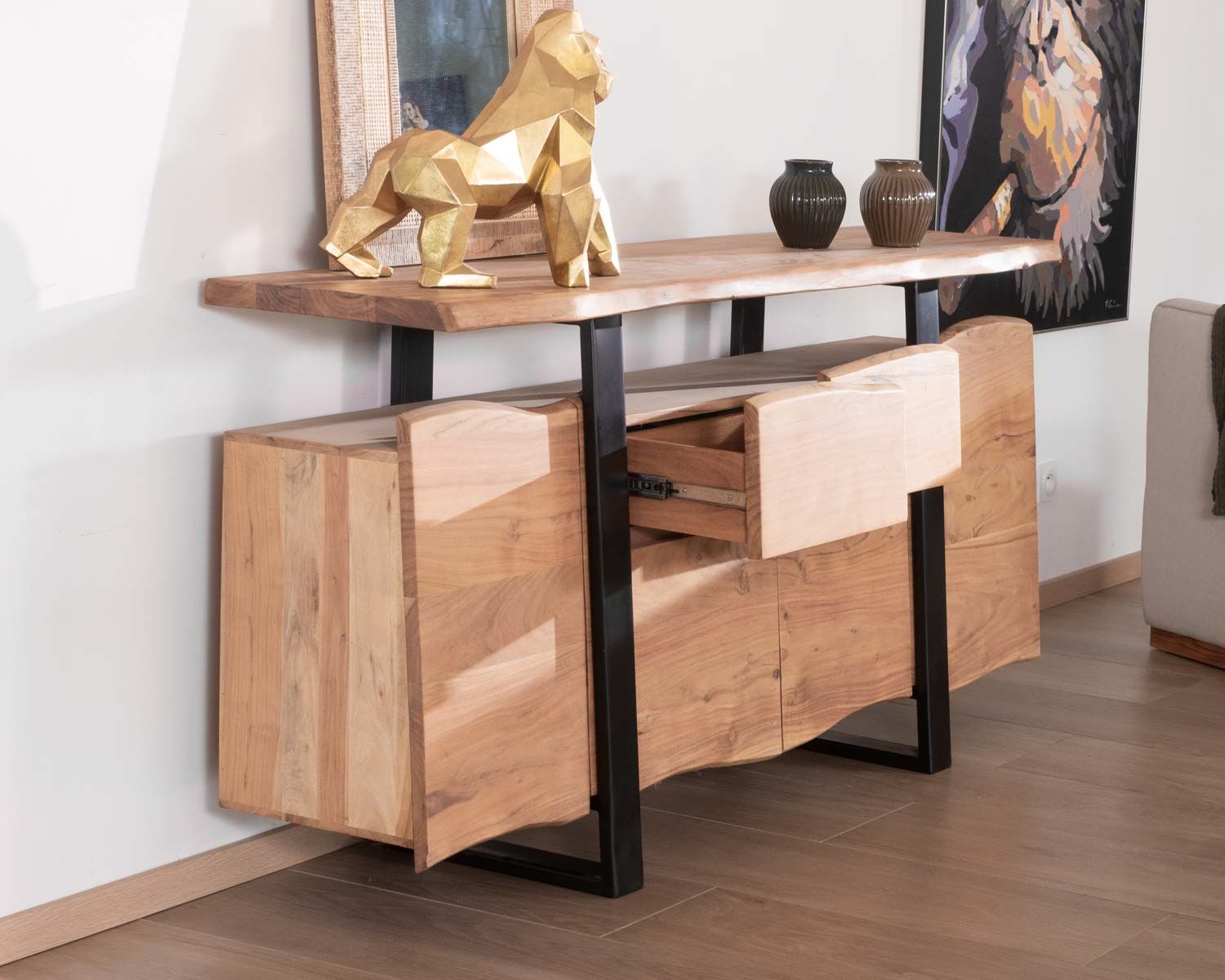 Credenza "Zen Black" con cassetti in legno massello naturale