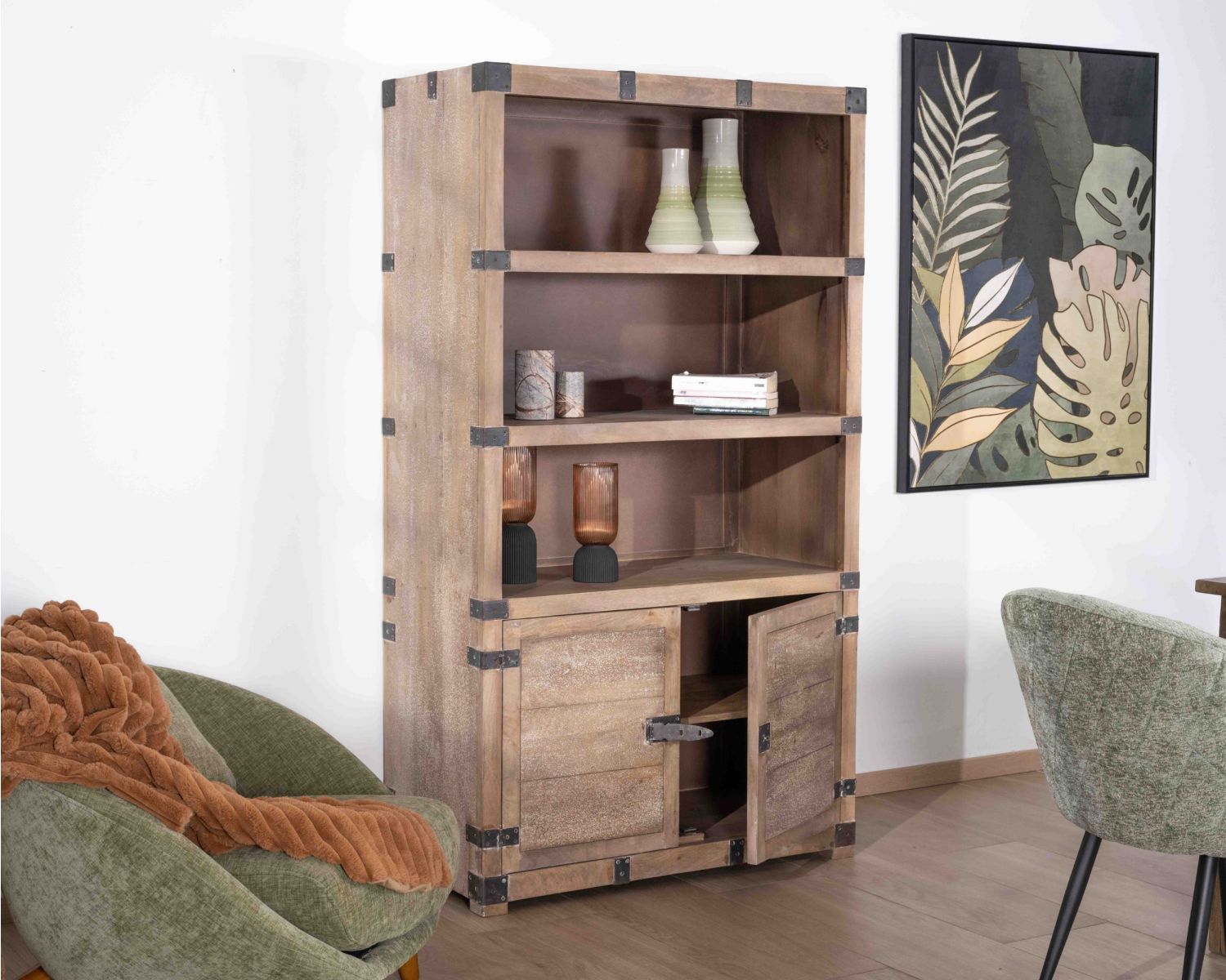 Armadio a giorno in stile vintage con 2 ante "Voyage" in legno e metallo