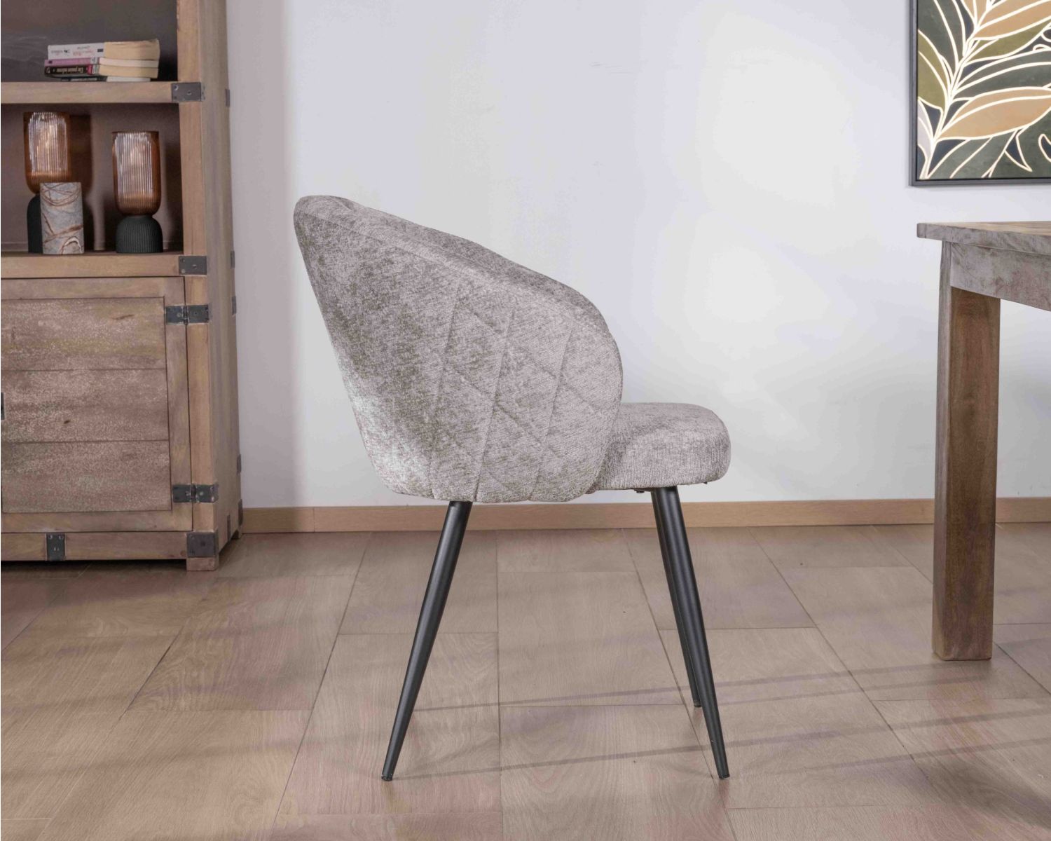 Set di 2 sedie da pranzo di design "Kandy" in tessuto grigio chiaro e gambe in metallo nero