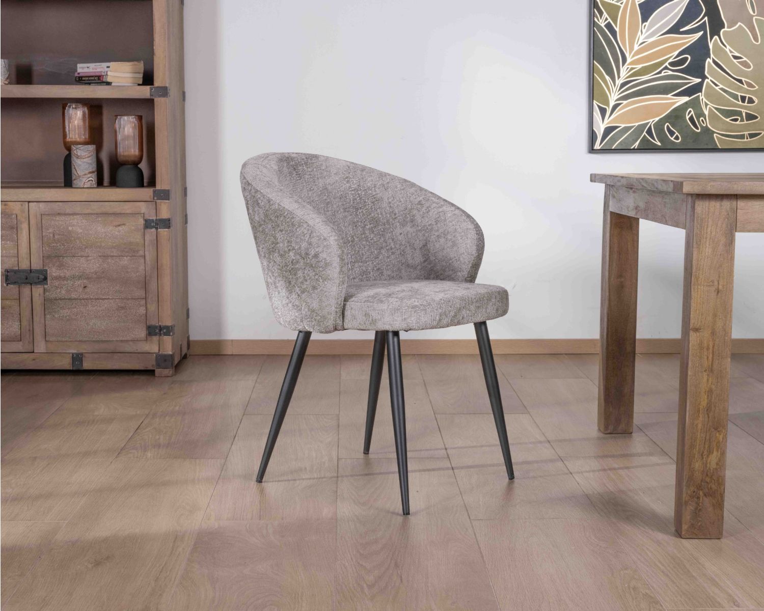 Set di 2 sedie da pranzo di design "Kandy" in tessuto grigio chiaro e gambe in metallo nero