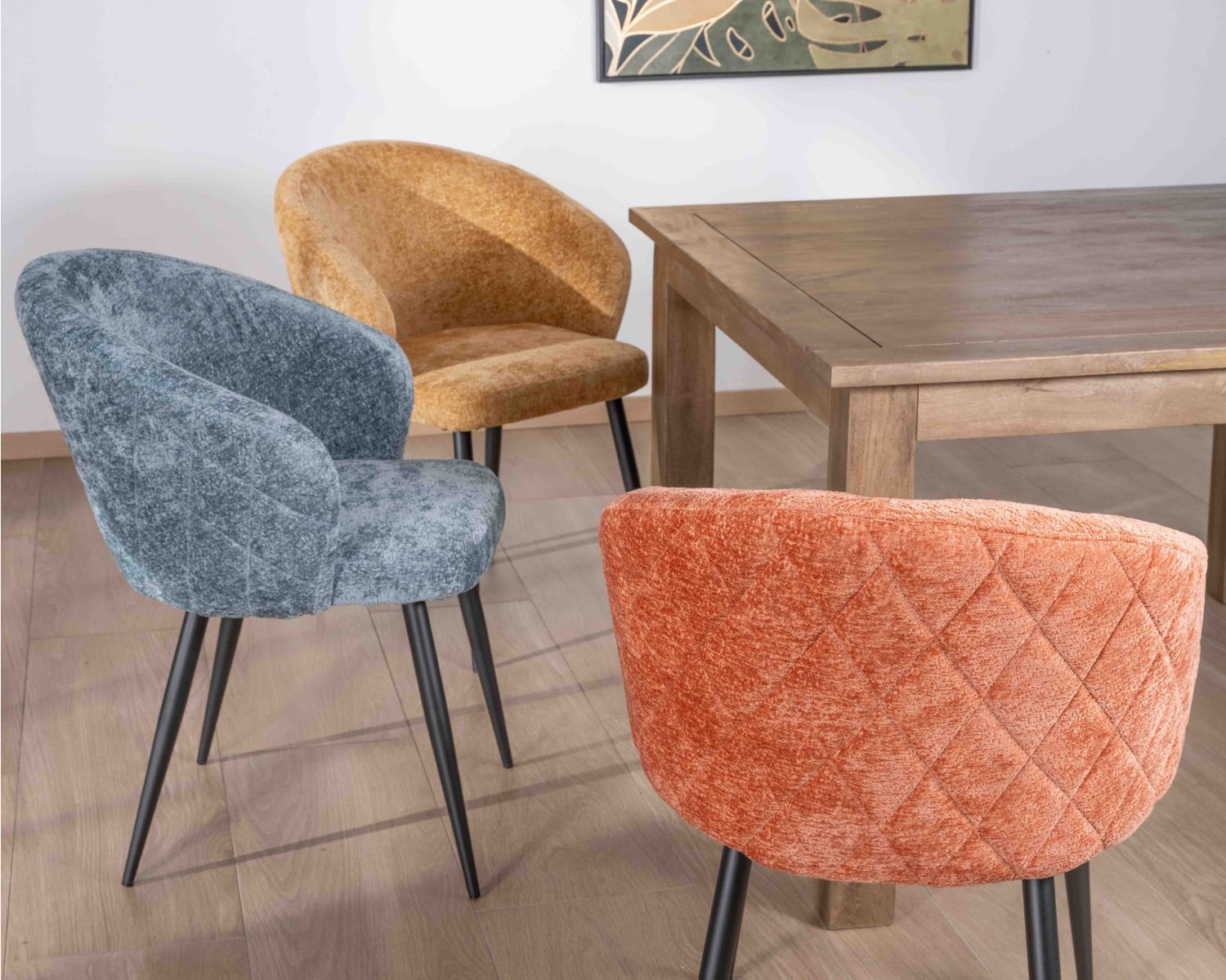 Set di 2 sedie da pranzo di design "Kandy" in tessuto blu e gambe in metallo nero