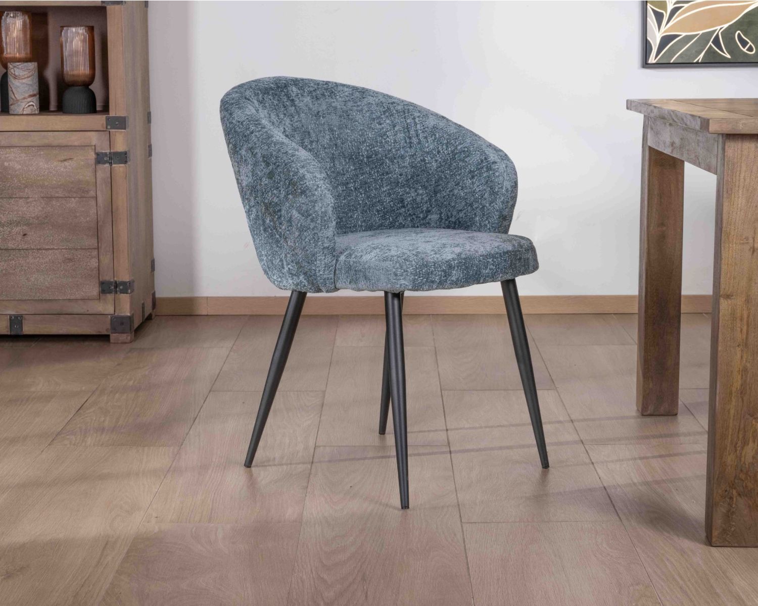 Set di 2 sedie da pranzo di design "Kandy" in tessuto blu e gambe in metallo nero