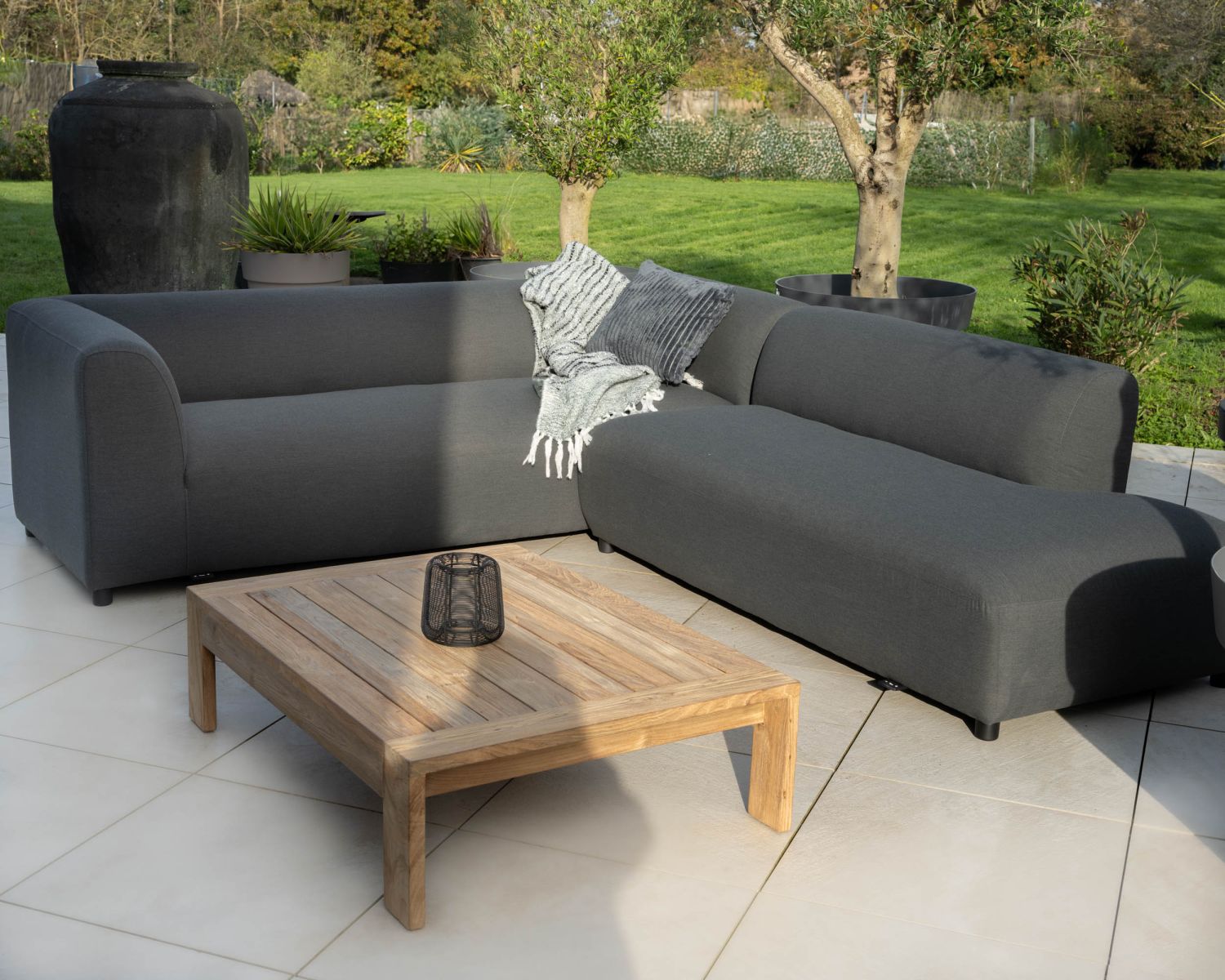 Divano speciale riscaldato per esterni in tessuto "Aurora" antracite, schienale destro