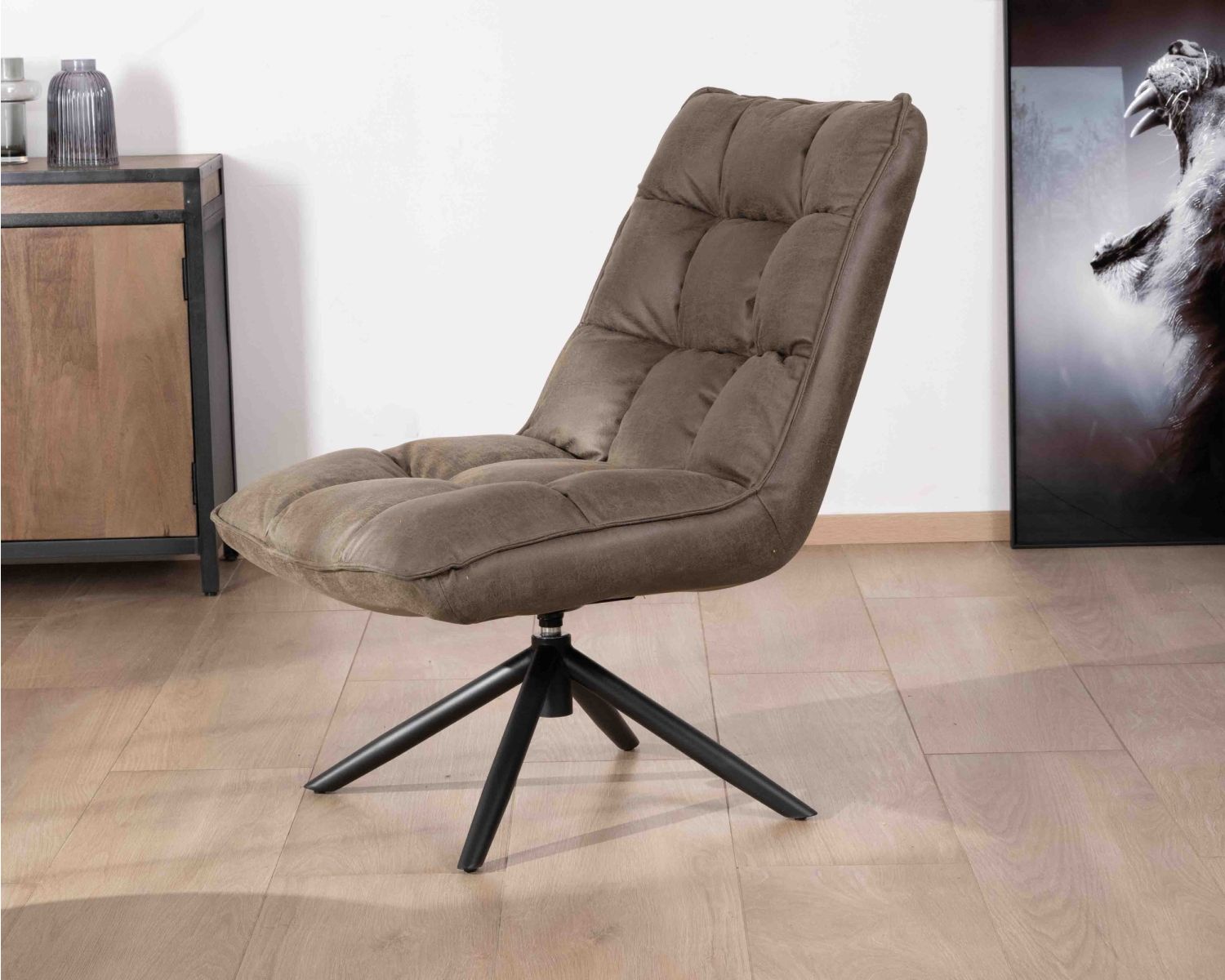 Poltrona reclinabile ultraconfortevole "Grundy" con base girevole in tessuto microfibra verde kaki