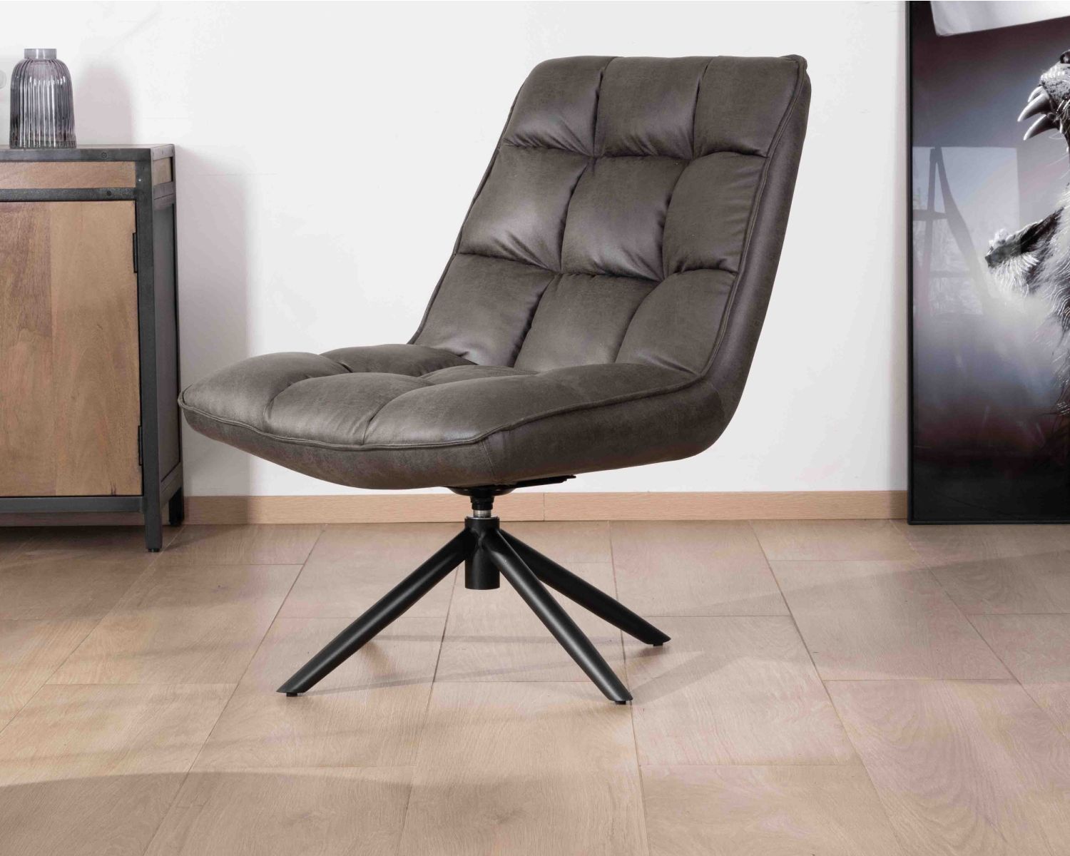 Poltrona girevole ultraconfortevole "Grundy" in tessuto microfibra grigio scuro