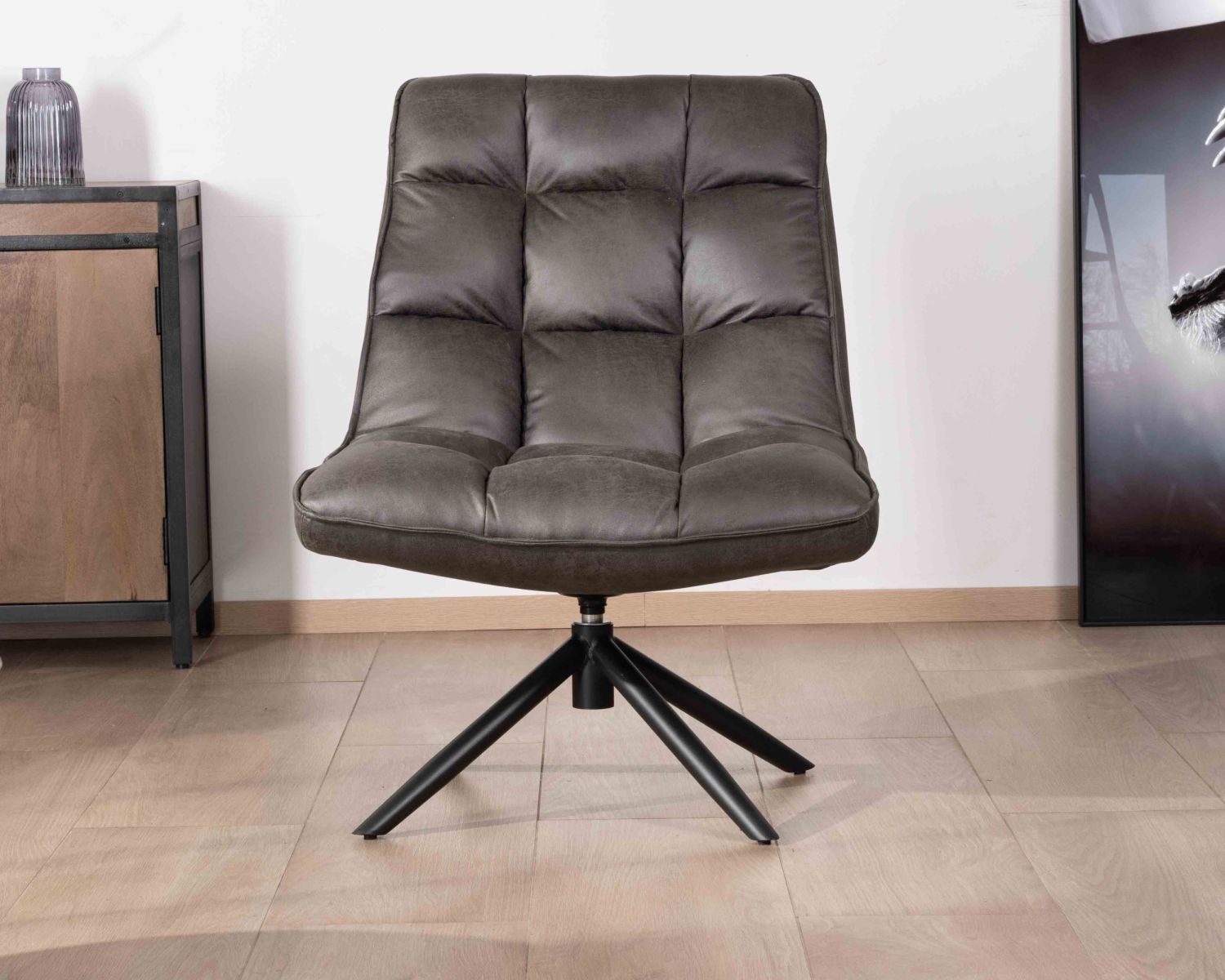 Poltrona girevole ultraconfortevole "Grundy" in tessuto microfibra grigio scuro