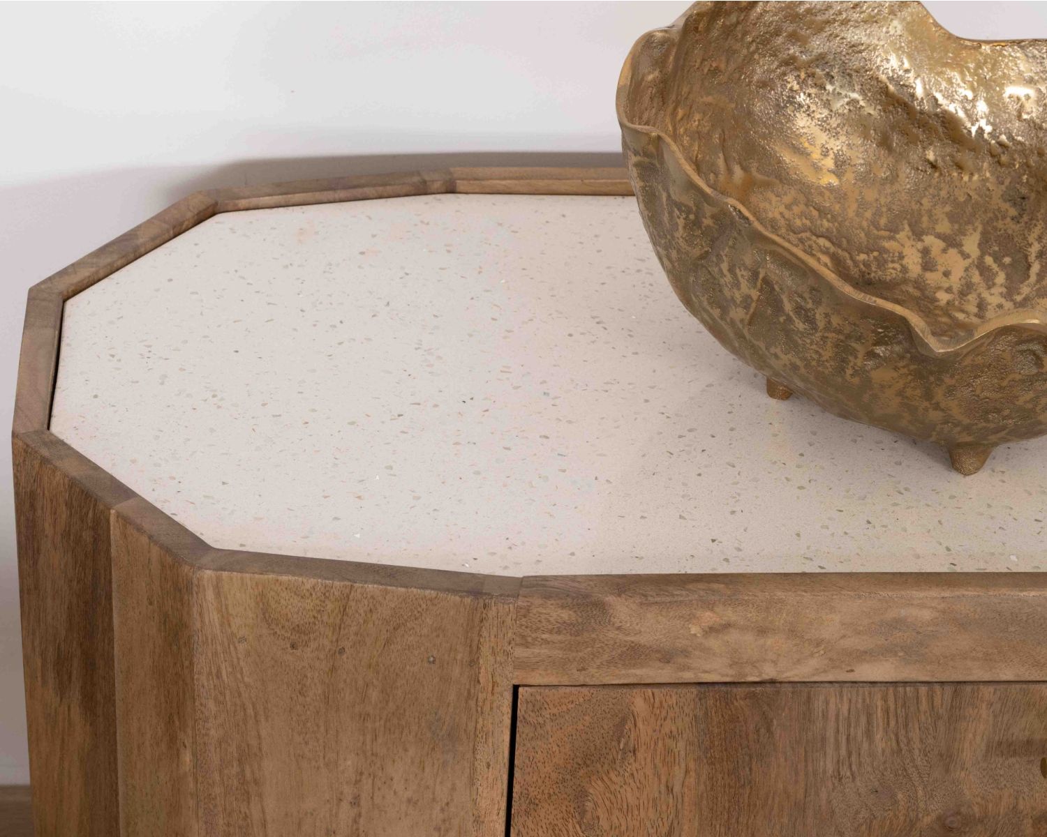 Mobile TV retrò-chic da 180 cm con piano in terrazzo bianco "Bruges