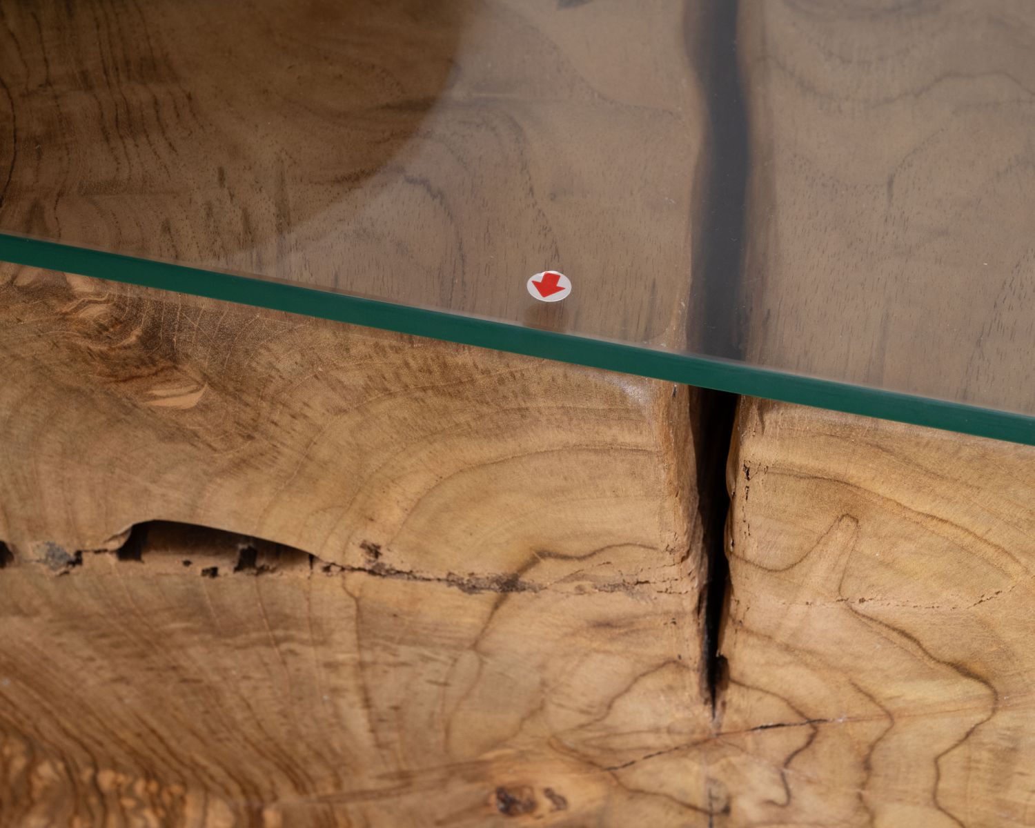 Consolle con radice in teak naturale e piano in vetro "Jungle