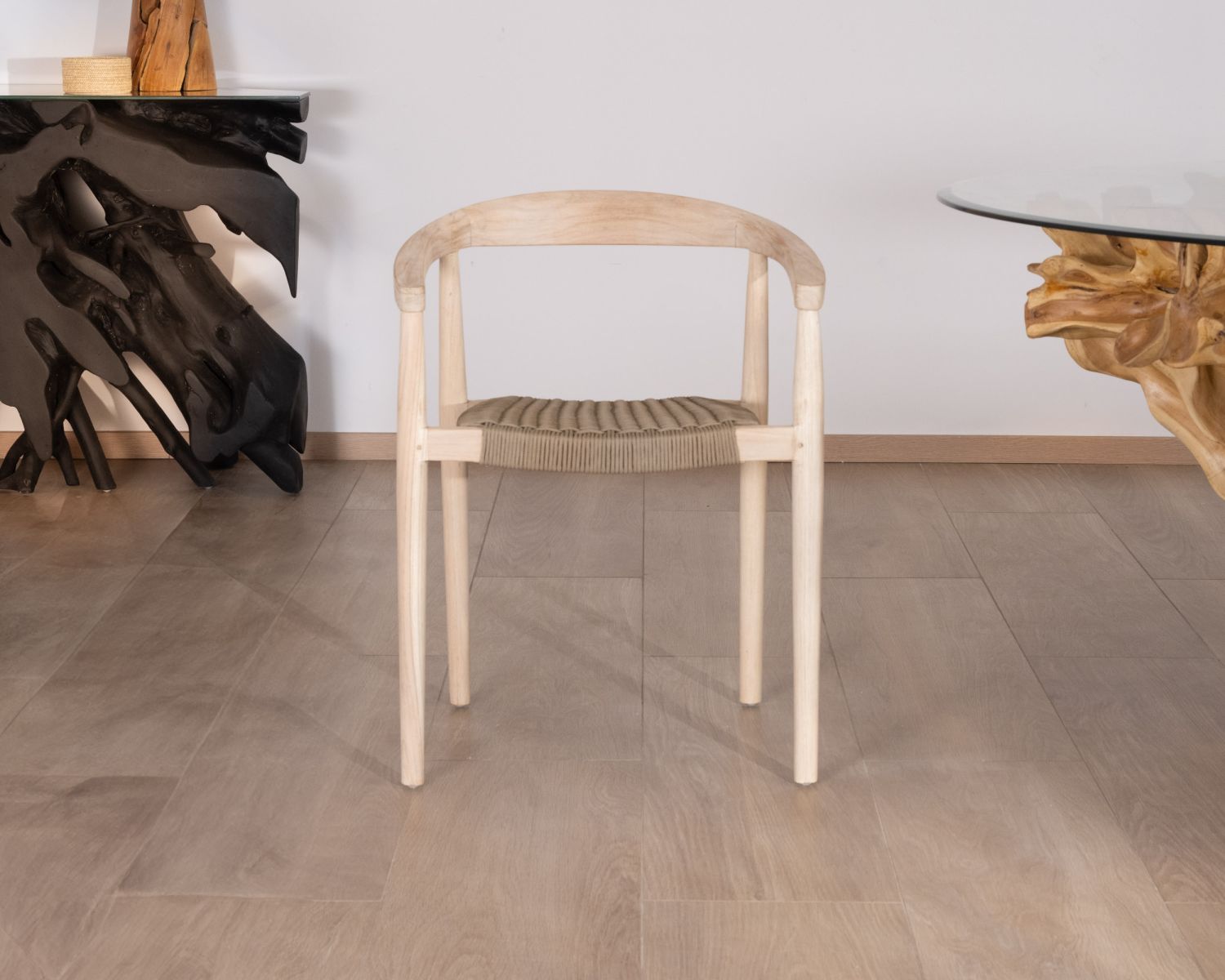 Set di 4 sedie "Tiska" in teak naturale con seduta intrecciata