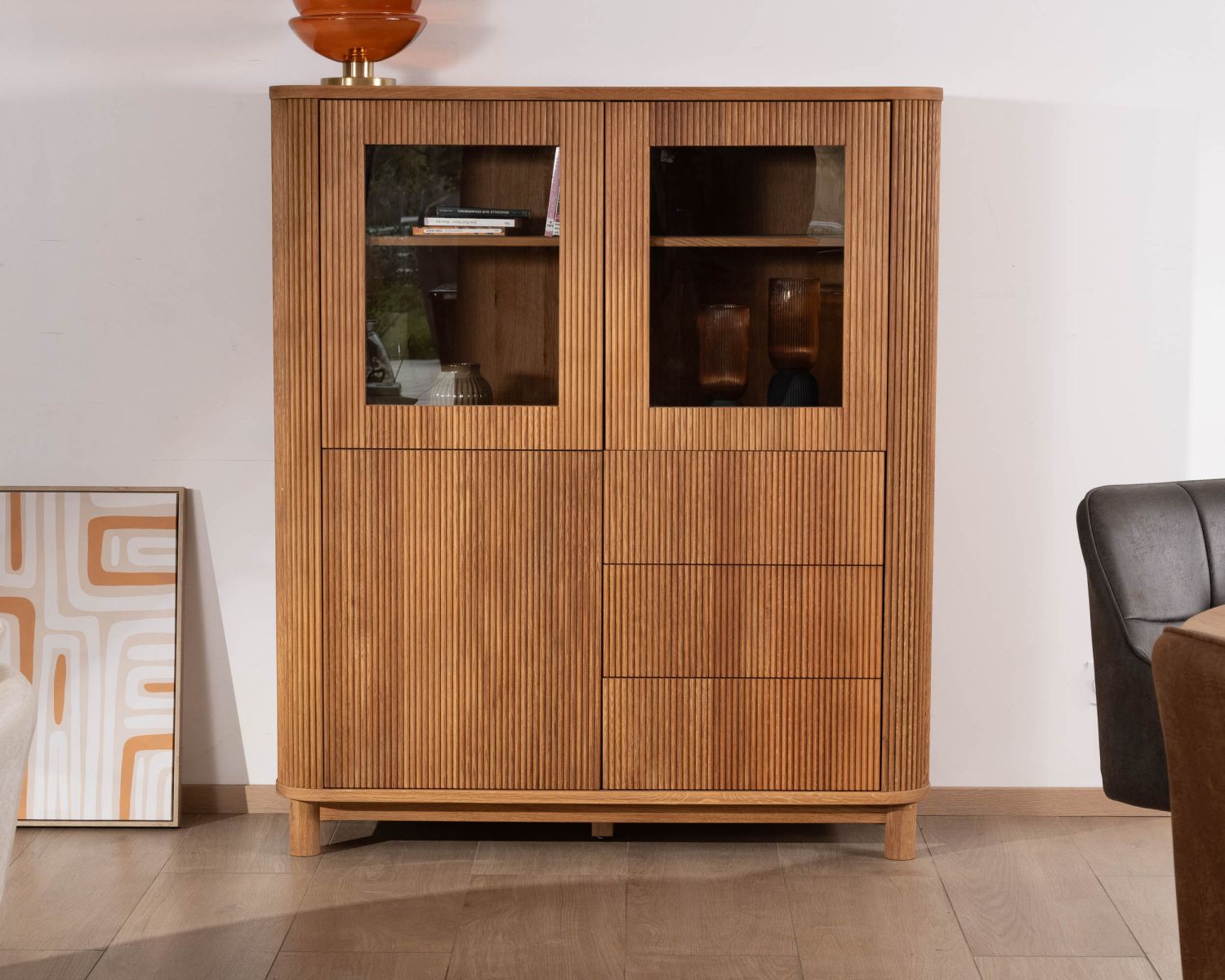 Cassettiera con frontali scanalati in stile retrò in rovere oliato "Winton"