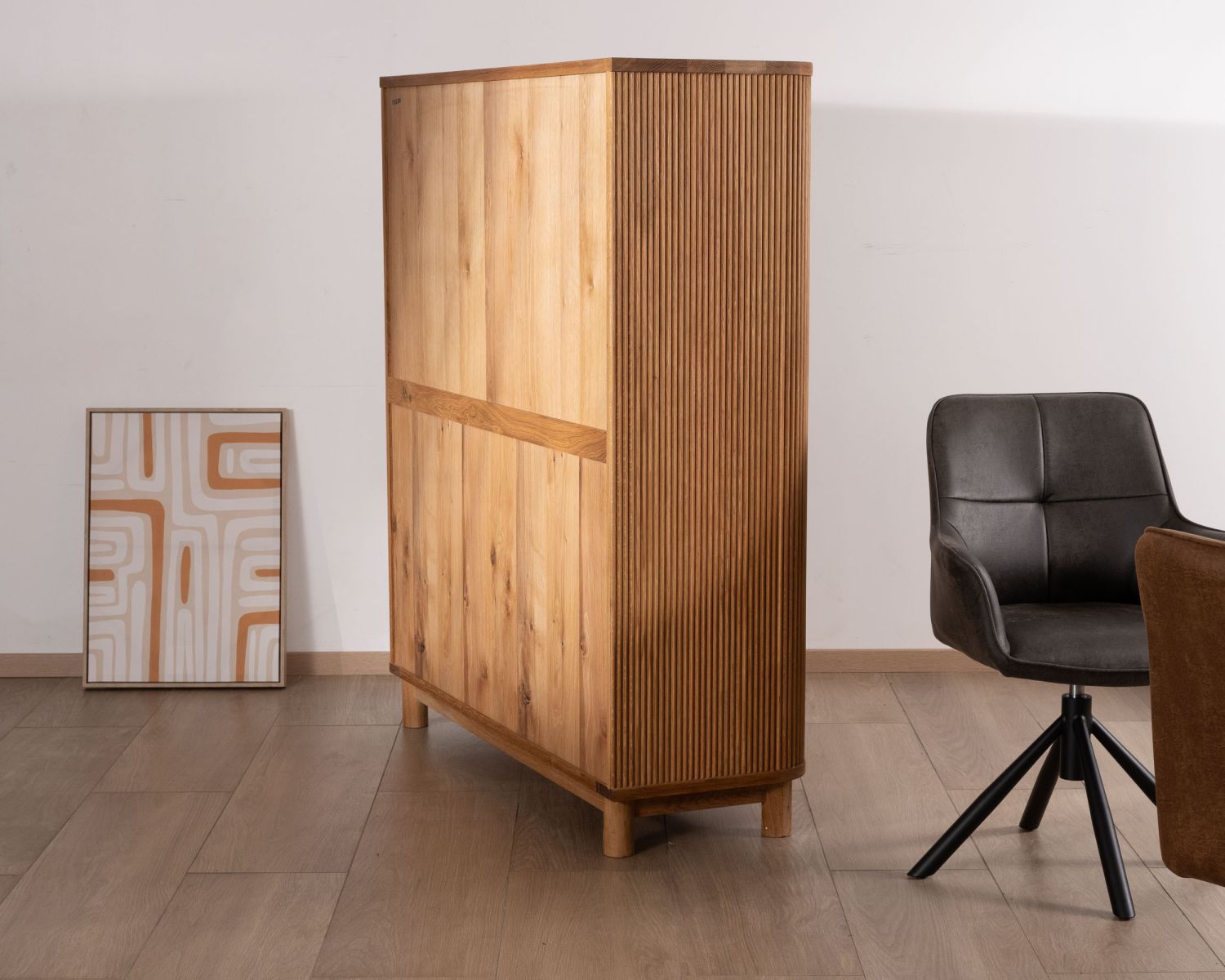 Cassettiera con frontali scanalati in stile retrò in rovere oliato "Winton"