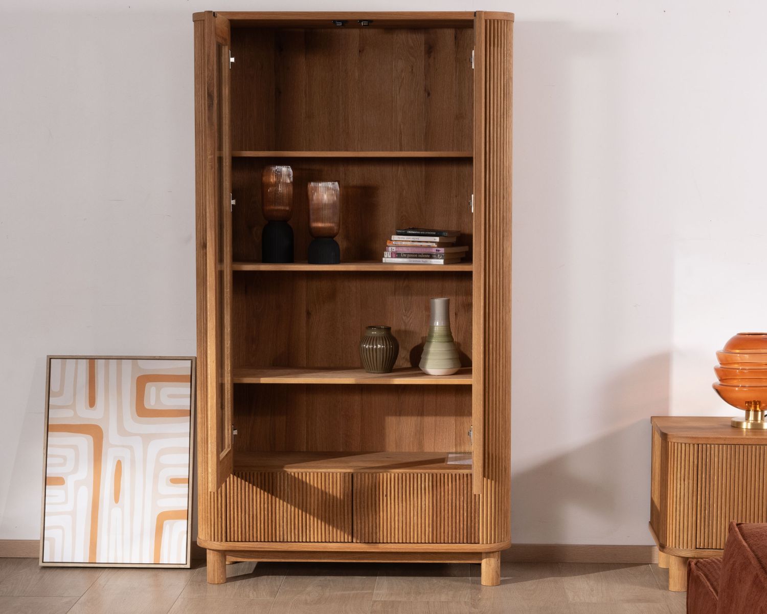 Vetrina con 2 cassetti bassi in stile "Winton" in rovere oliato con effetto goffrato