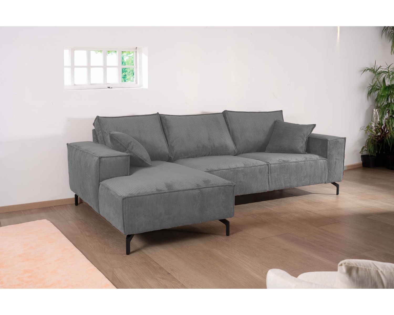 Divano angolare in velluto a coste con meridienne "Pueblo" in una scelta di sensi e di colori