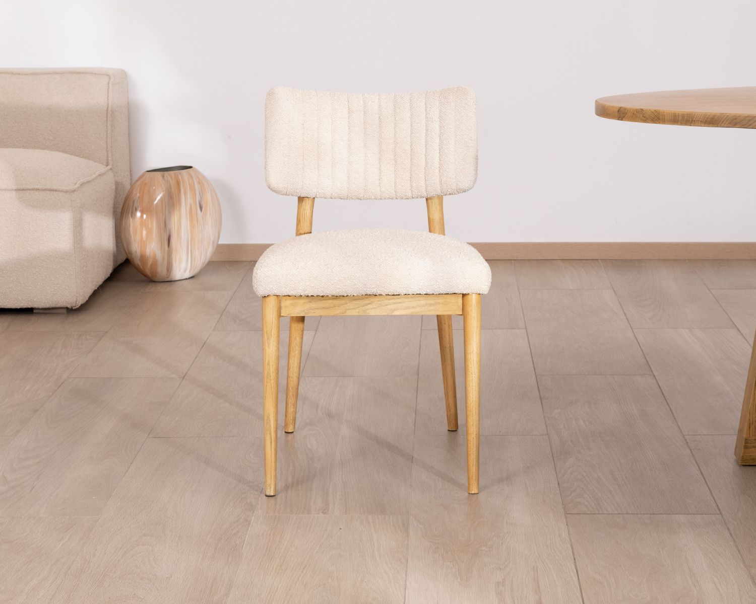 Set di 2 sedie in stile scandinavo "Isadora" in frassino naturale e tessuto beige