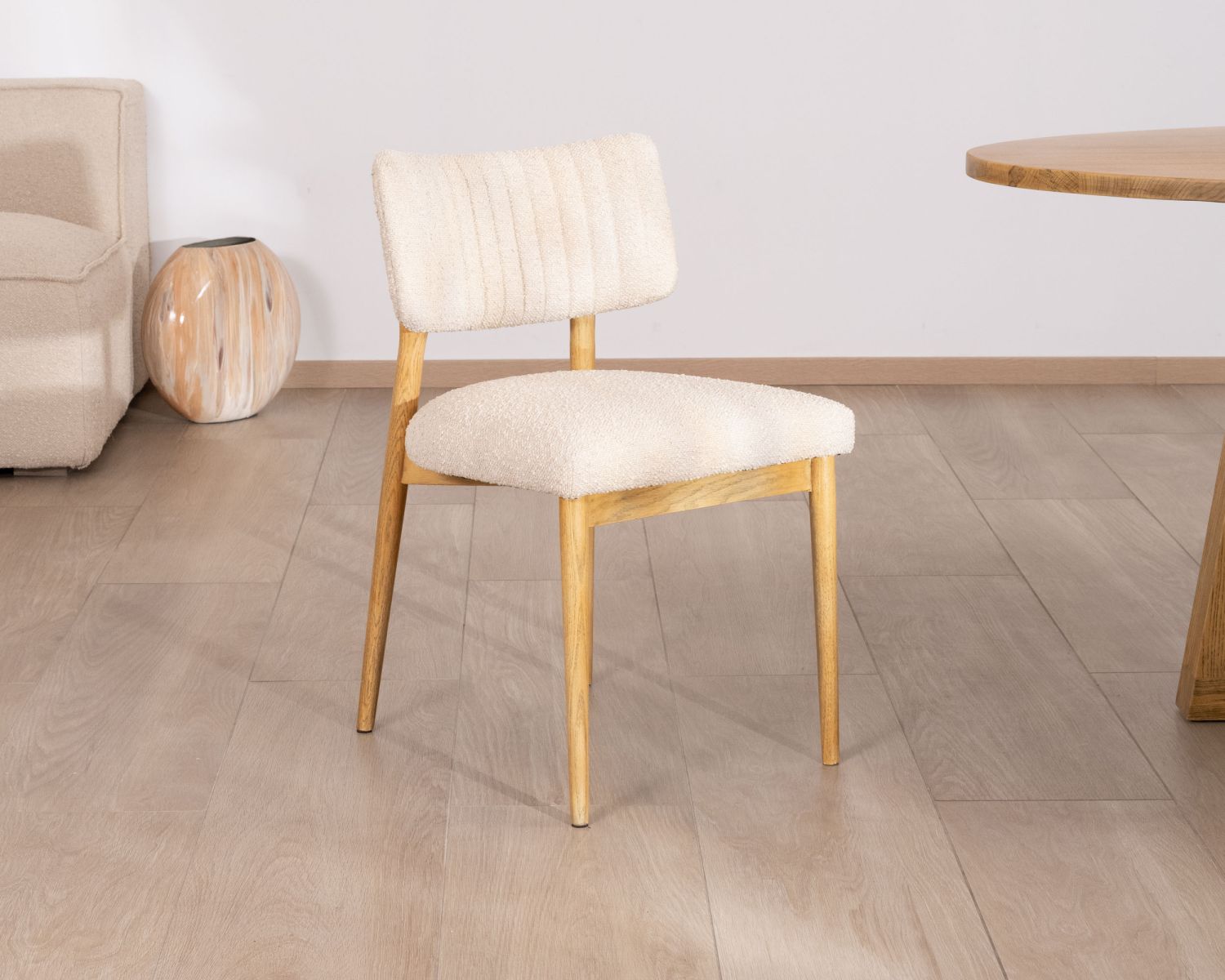 Set di 2 sedie in stile scandinavo "Isadora" in frassino naturale e tessuto beige