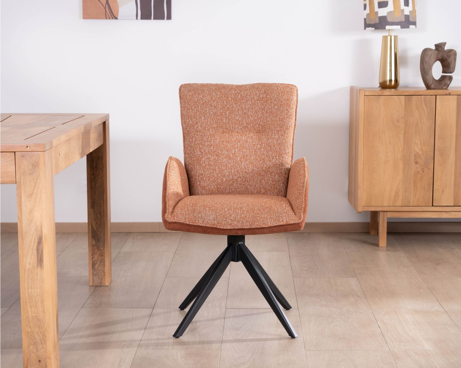 Set di 2 sedie girevoli in tessuto bi-tessuto terracotta "Eddy" con gambe in metallo