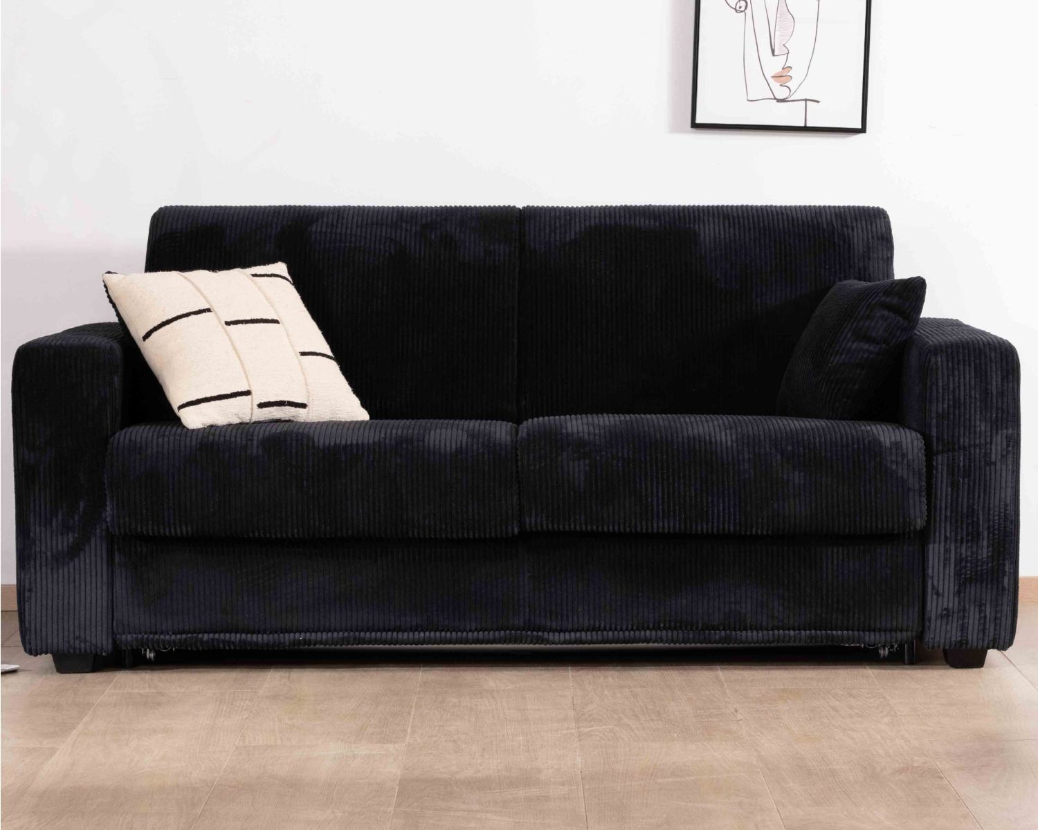 Divano letto comfort "Torken" in velluto a coste antracite 140x190cm