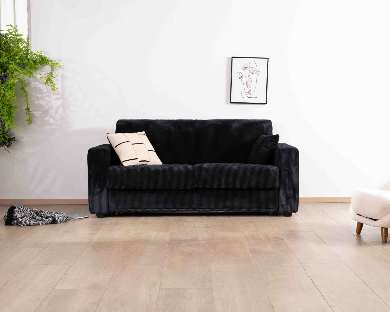 Divano letto comfort "Torken" in velluto a coste antracite 140x190cm