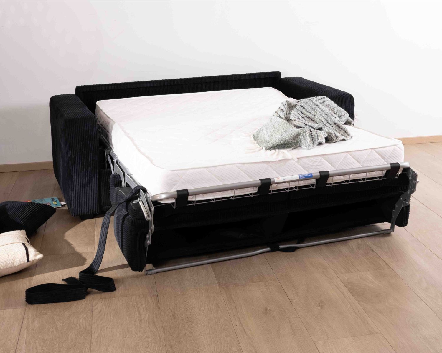Divano letto comfort "Torken" in velluto a coste antracite 140x190cm