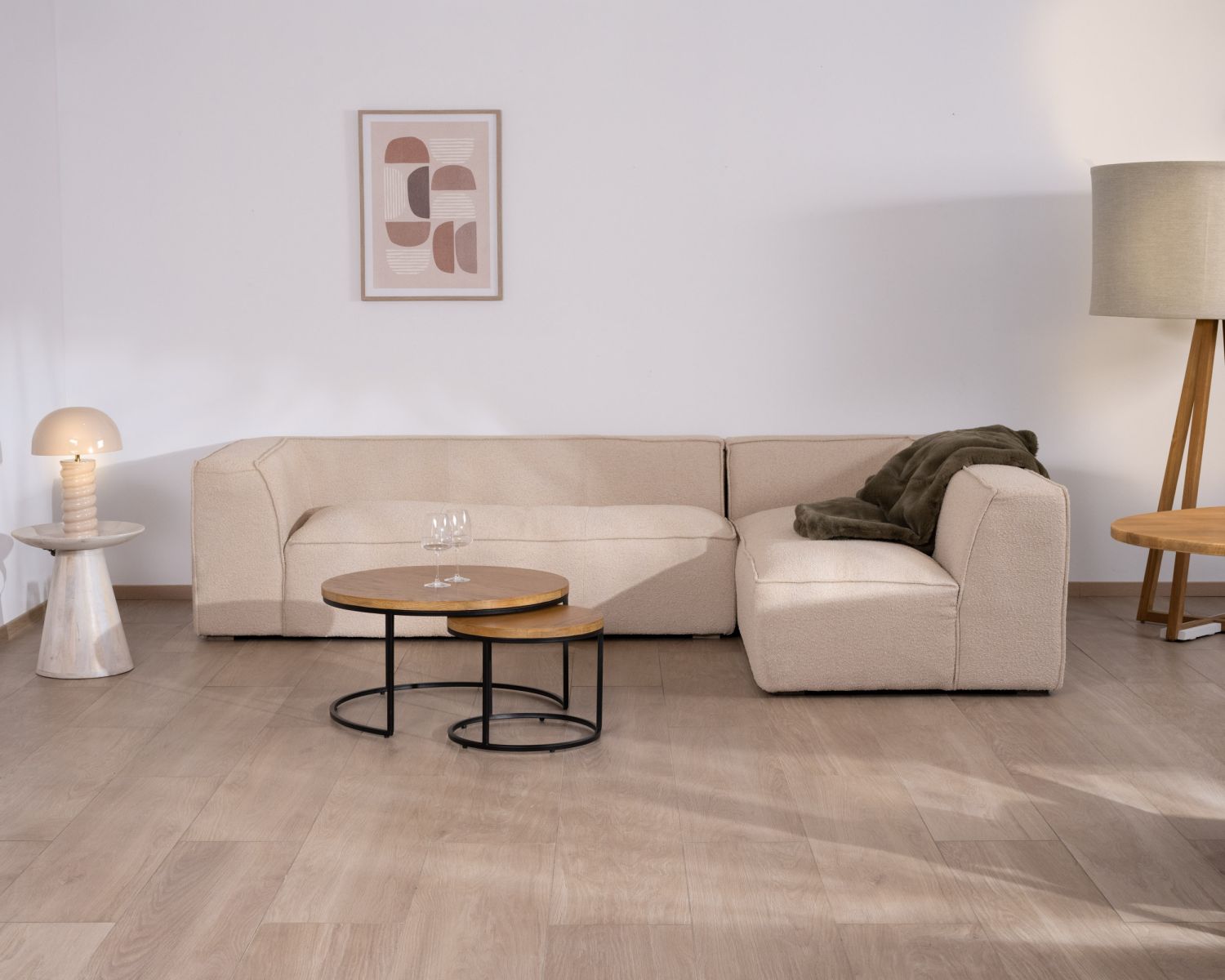 Divano angolare modulare "Alcazar" in tessuto bouclette beige