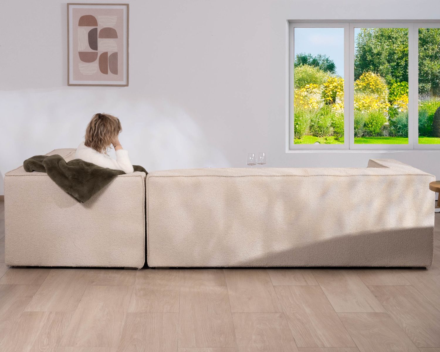 Divano angolare modulare "Alcazar" in tessuto bouclette beige