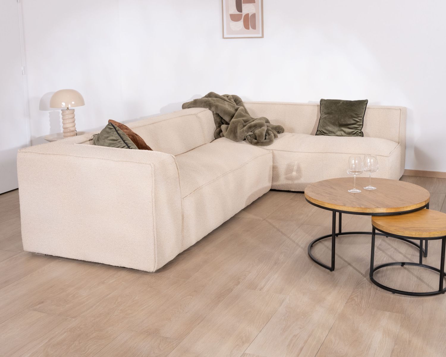 Divano angolare modulare "Alcazar" in tessuto bouclette beige