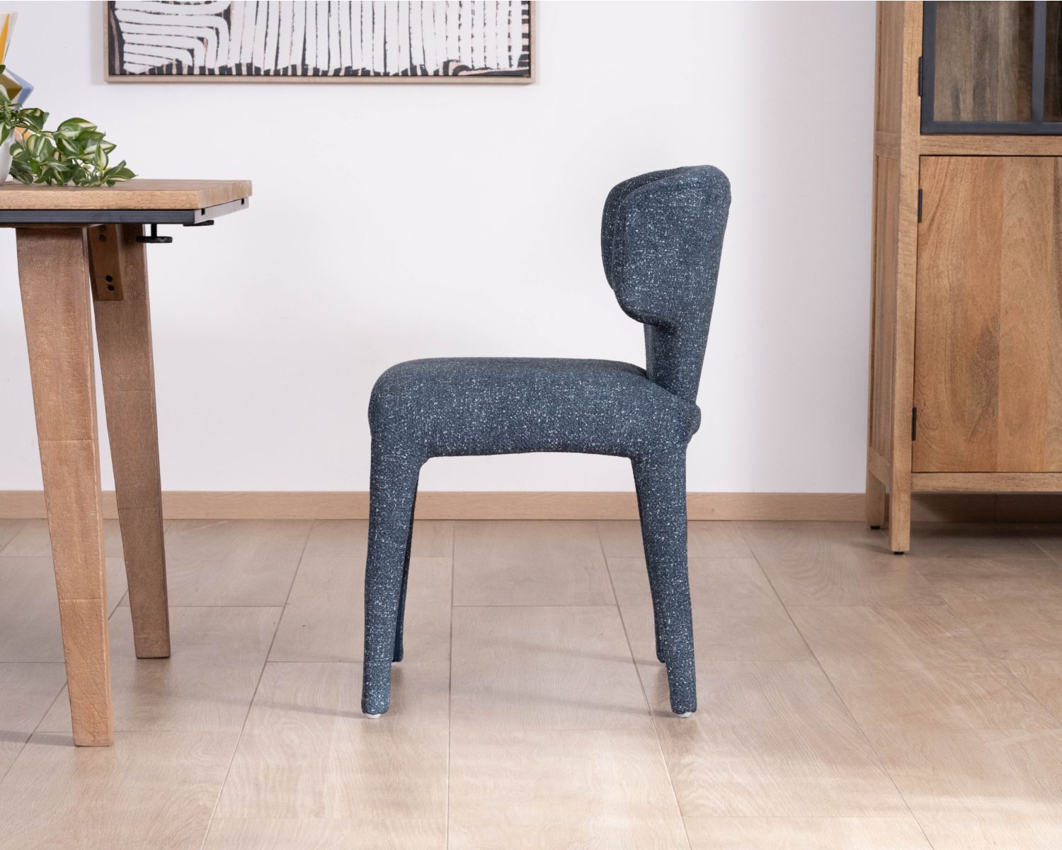 Set di 2 sedie da pranzo scultoree "Milano" in tessuto blu scuro