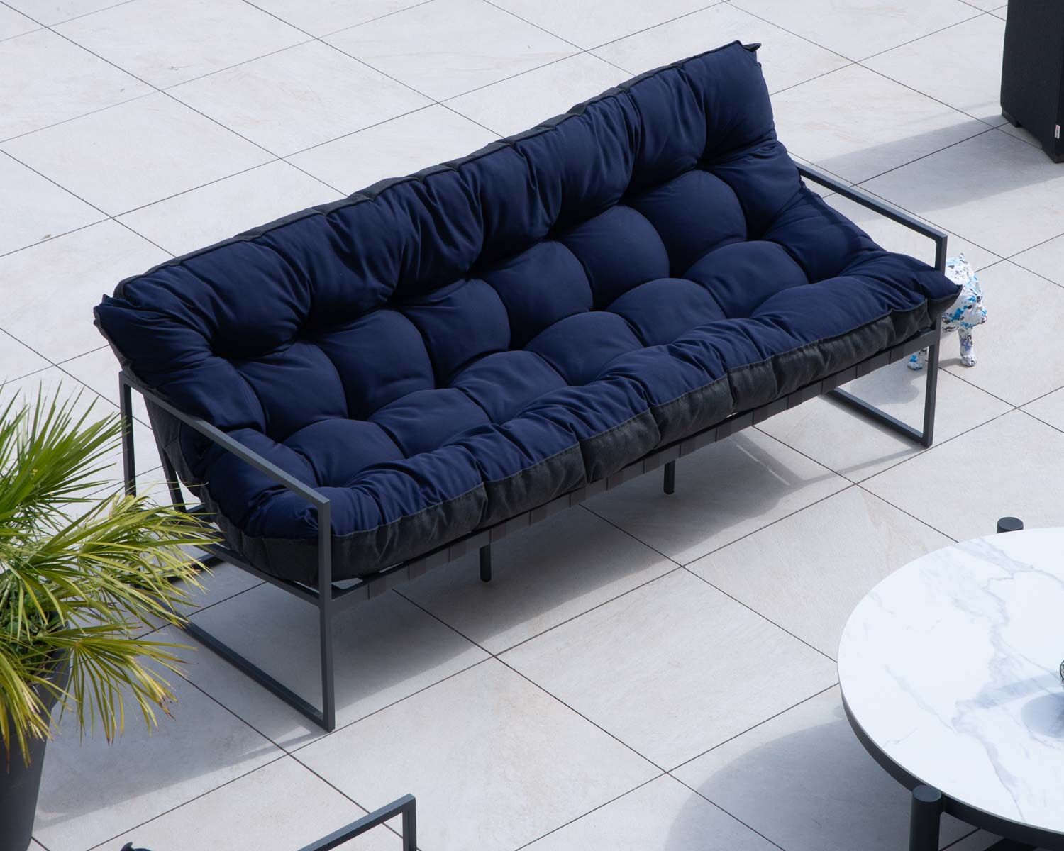 Divano reclinabile a 3 posti "Maluku Island" per terrazza e giardino in alluminio blu e grigio