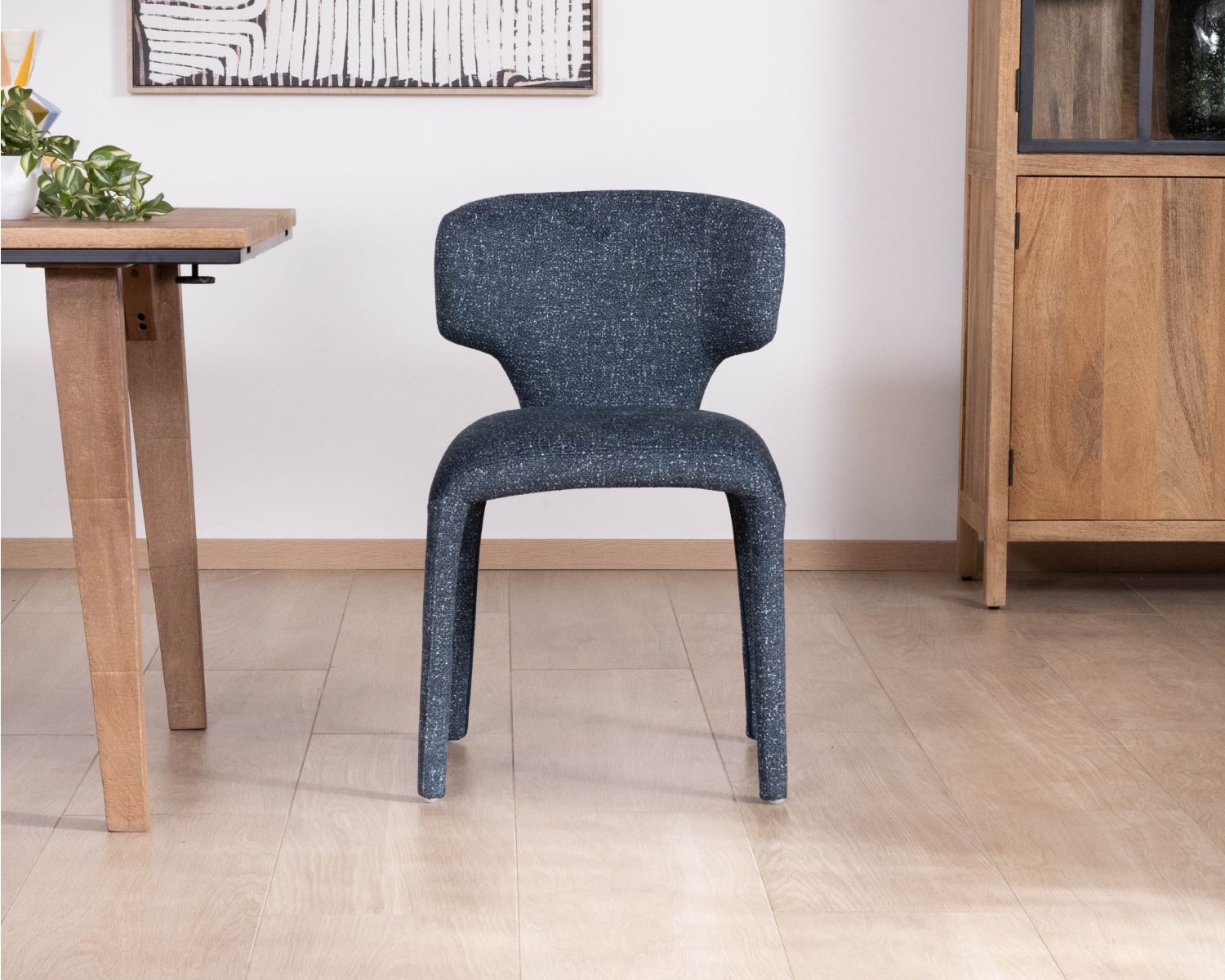 Set di 2 sedie da pranzo scultoree "Milano" in tessuto blu scuro